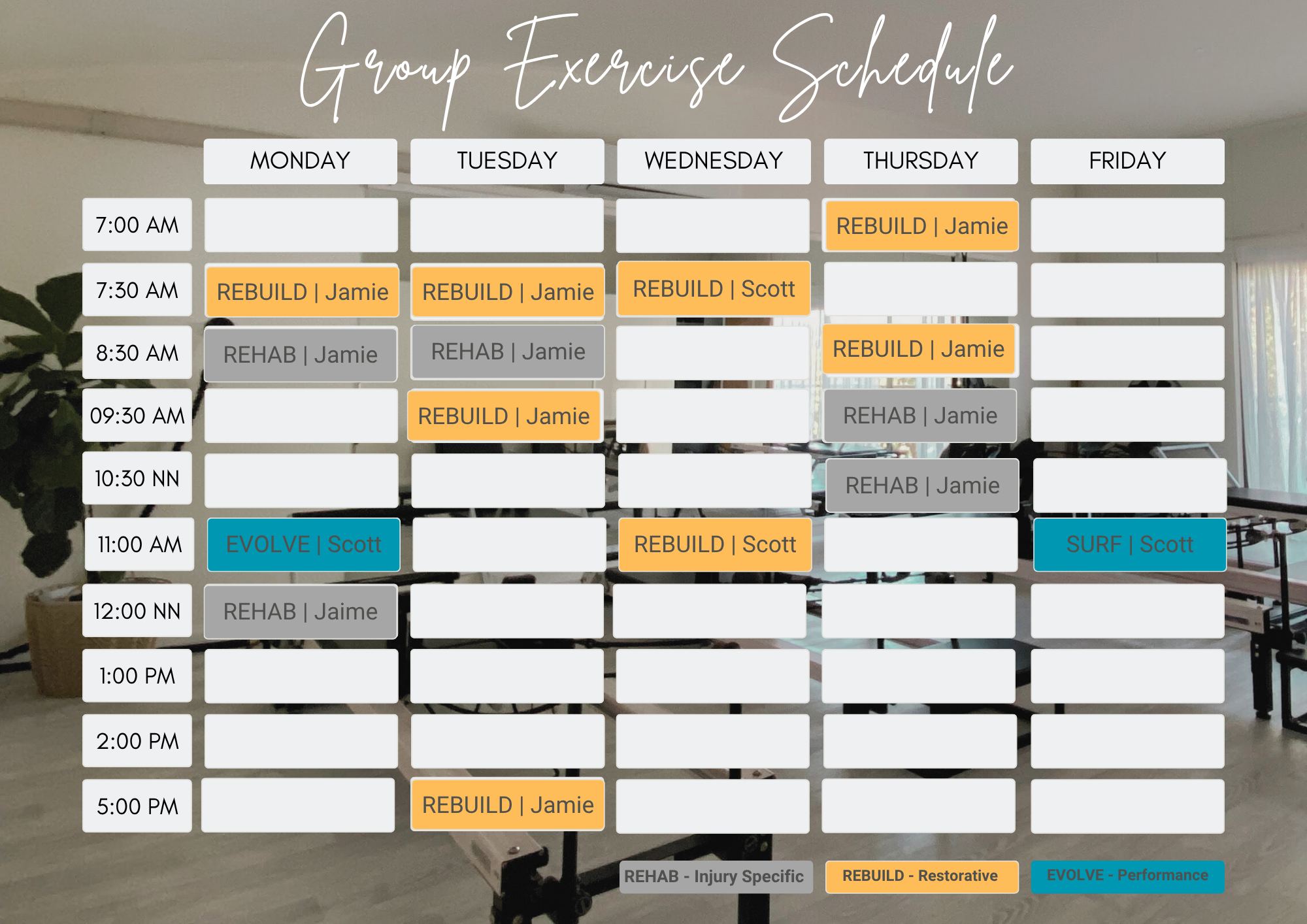 Evolve Physio And Pilates Class Schedule