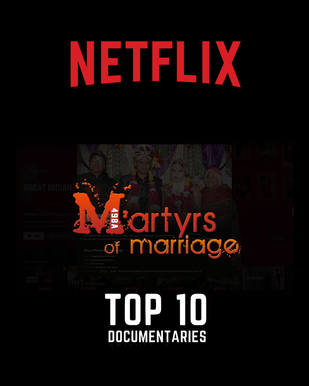 Cover image for a list of the top 10 documentaries about marriage, featuring the title 'Marrys of marriage' with a background of a scene from a documentary.