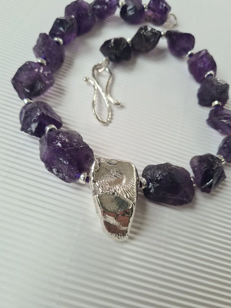 Amethyst Rock Necklace with Organic Silver Shape
