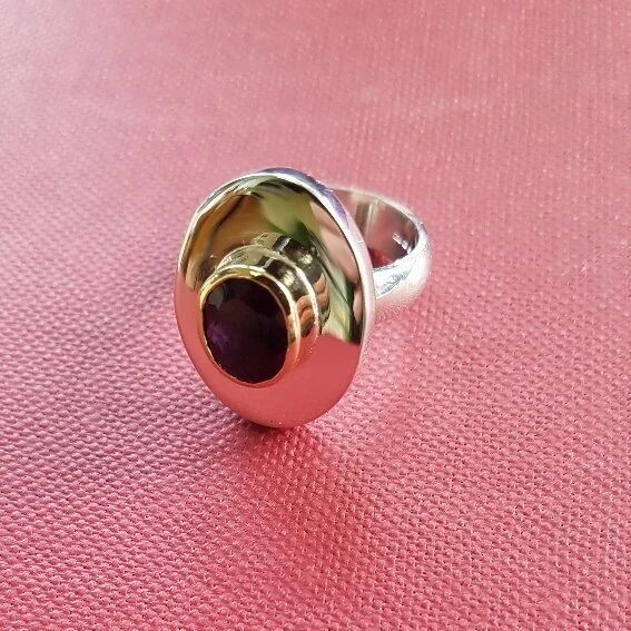 Commissioned Silver Ring with Amethyst set in 18ct Gold - Hallmarked