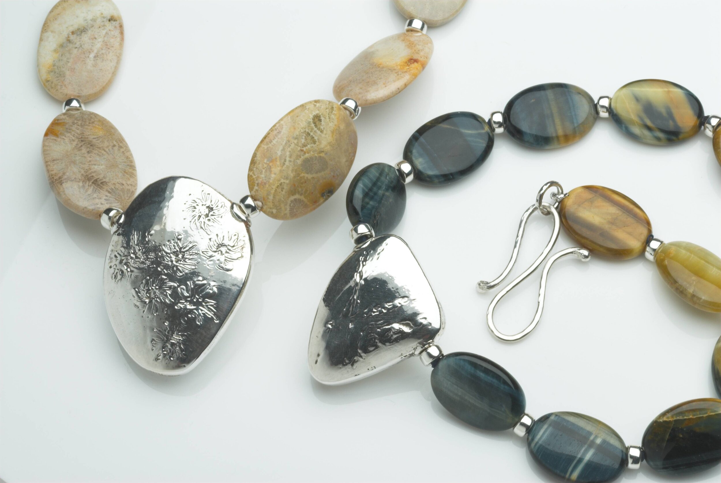 Crinoid Fossil and Blue Tigers Eye Necklace £590 each.jpg