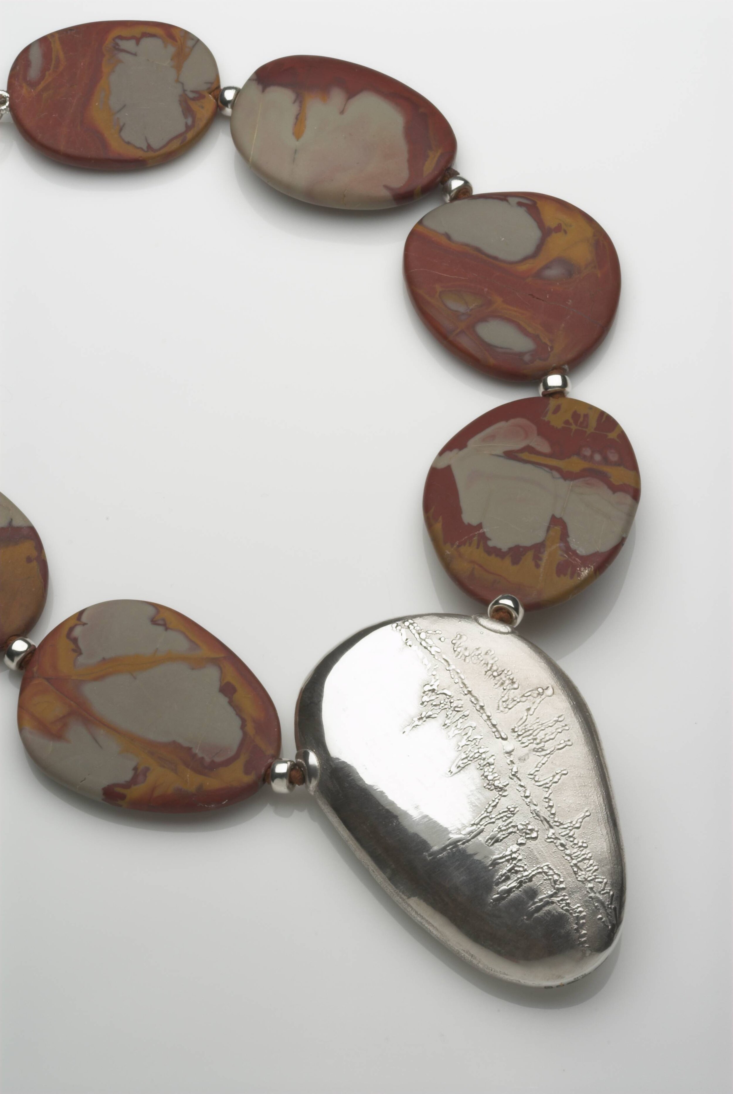 Noreena Jasper Stone Necklace with hallmarked  silver pendant -Polished on one side , matt on the other £690.jpg