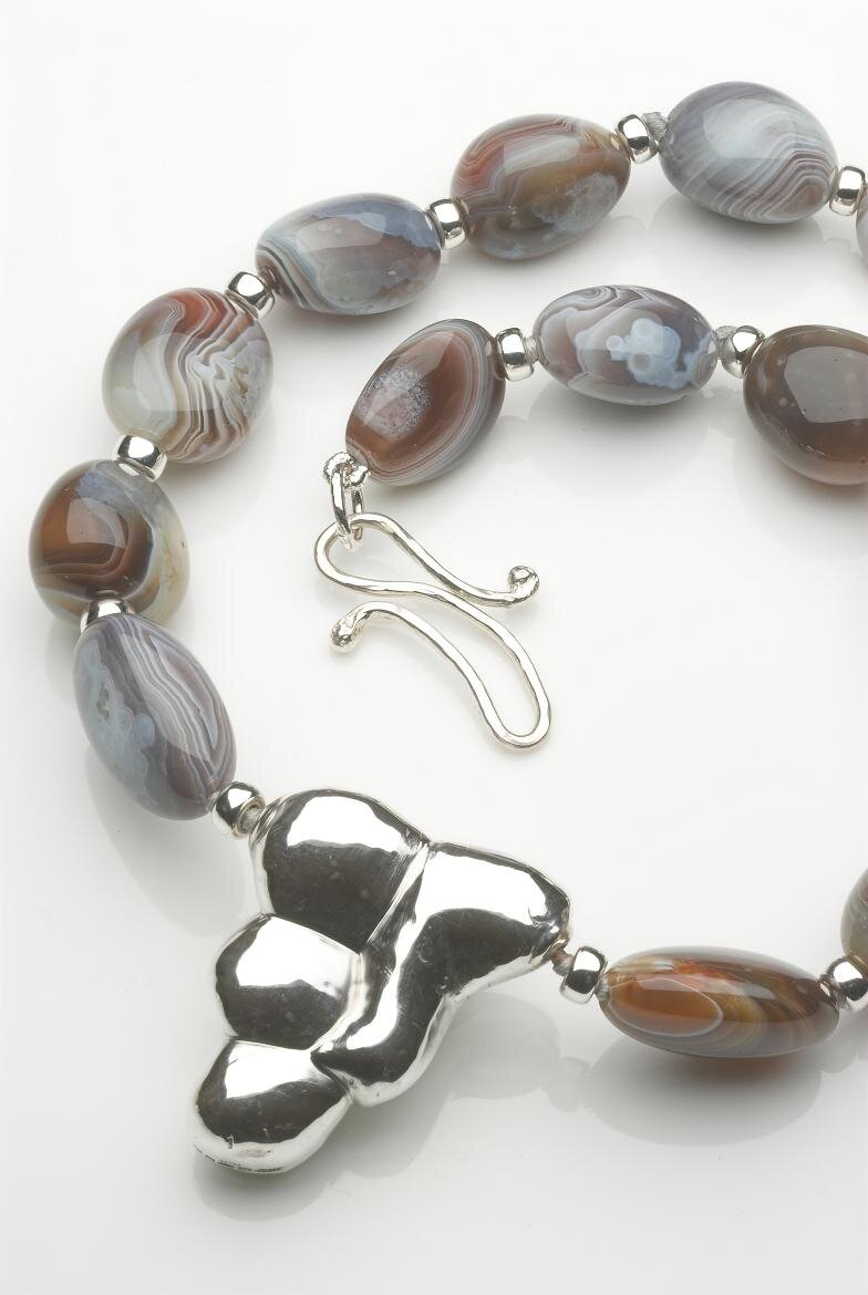 Botswana agate necklace with hallmarked silver shape. £530.jpg
