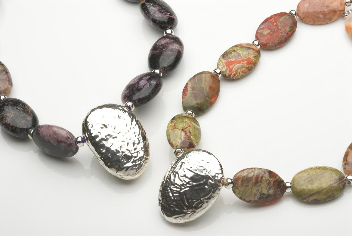 Charoite and jasper necklace with hallmarked silver shapes. £670 and £540 .jpg