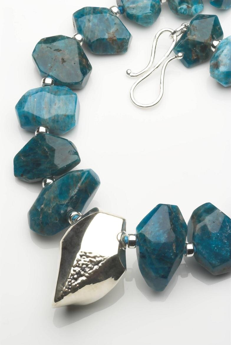 Chrysocolla and silver necklace, hallmarked, redrilled, burred and individually knotted.£790.jpg