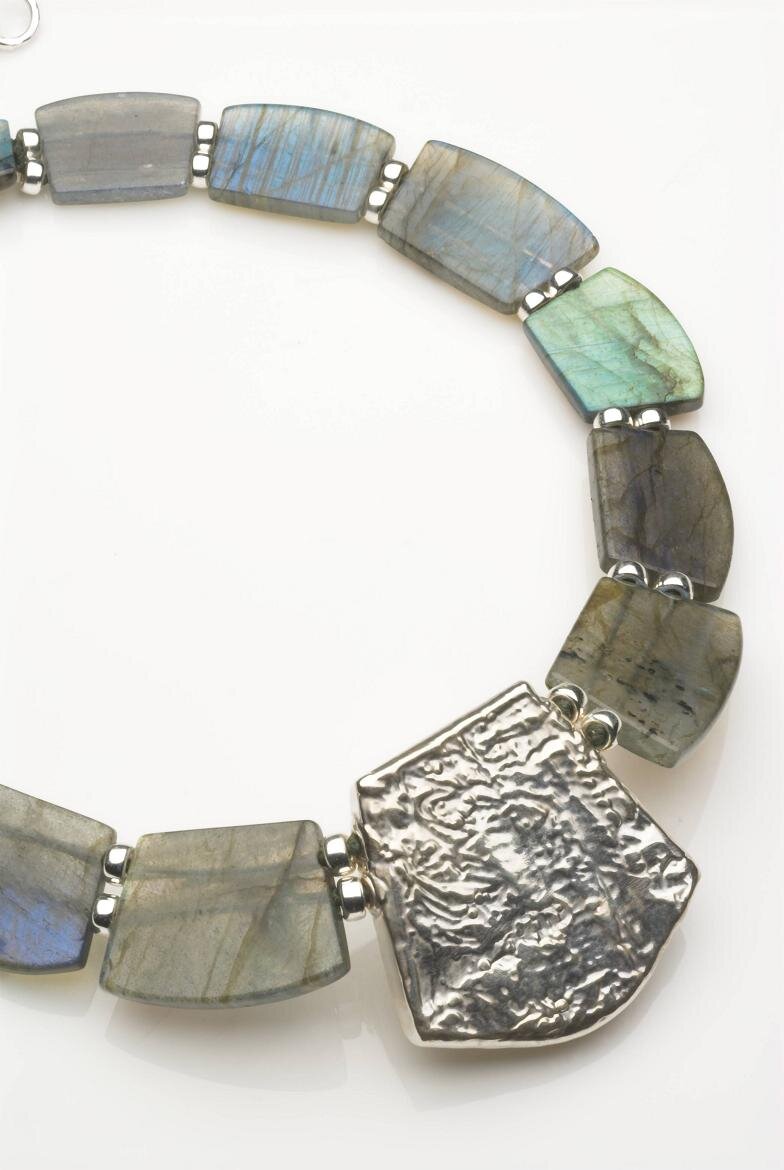 Labradorite and silver necklace, hallmarked, redrilled and burred and individually knotted. £790.jpg