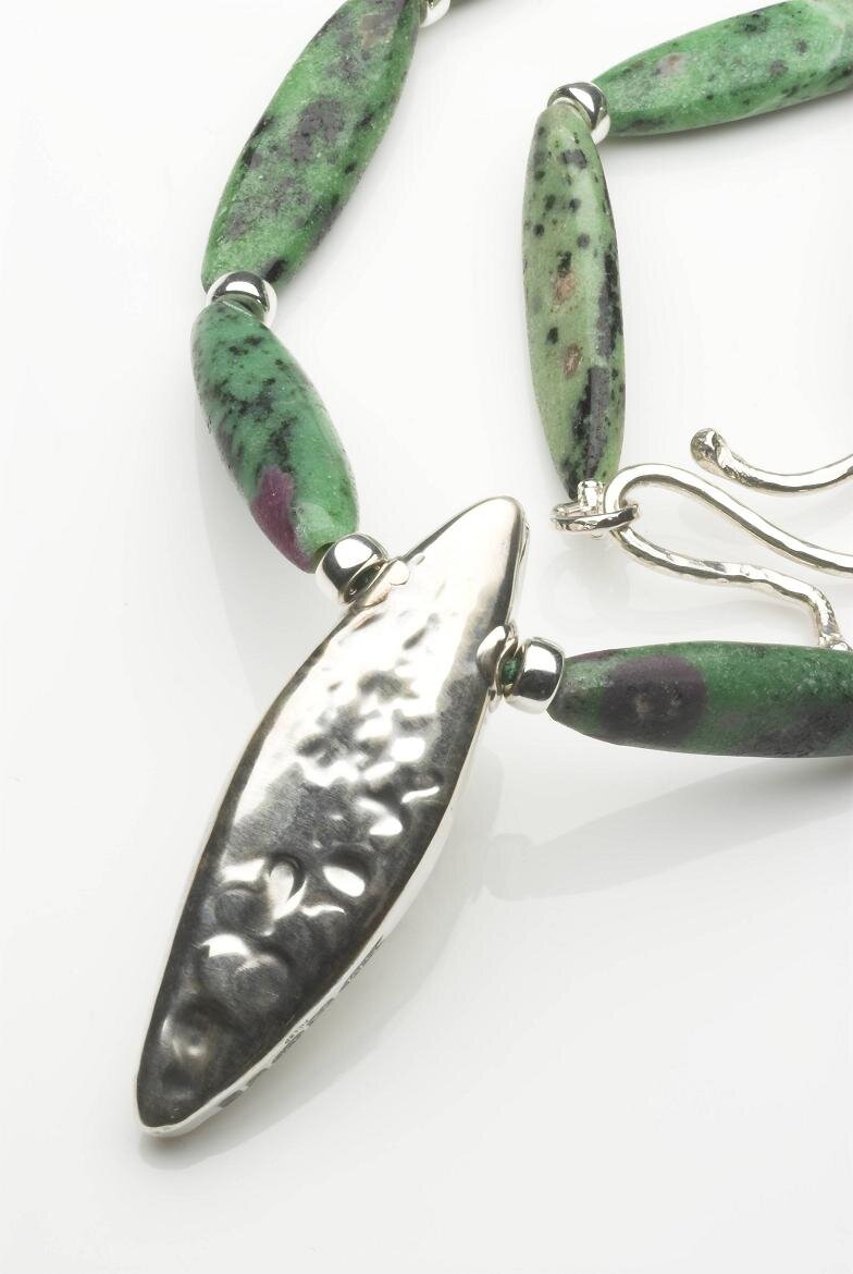 Ruby in Zoisite necklace, hallmarked, redrilled and burred and individually knotted.£540.jpg