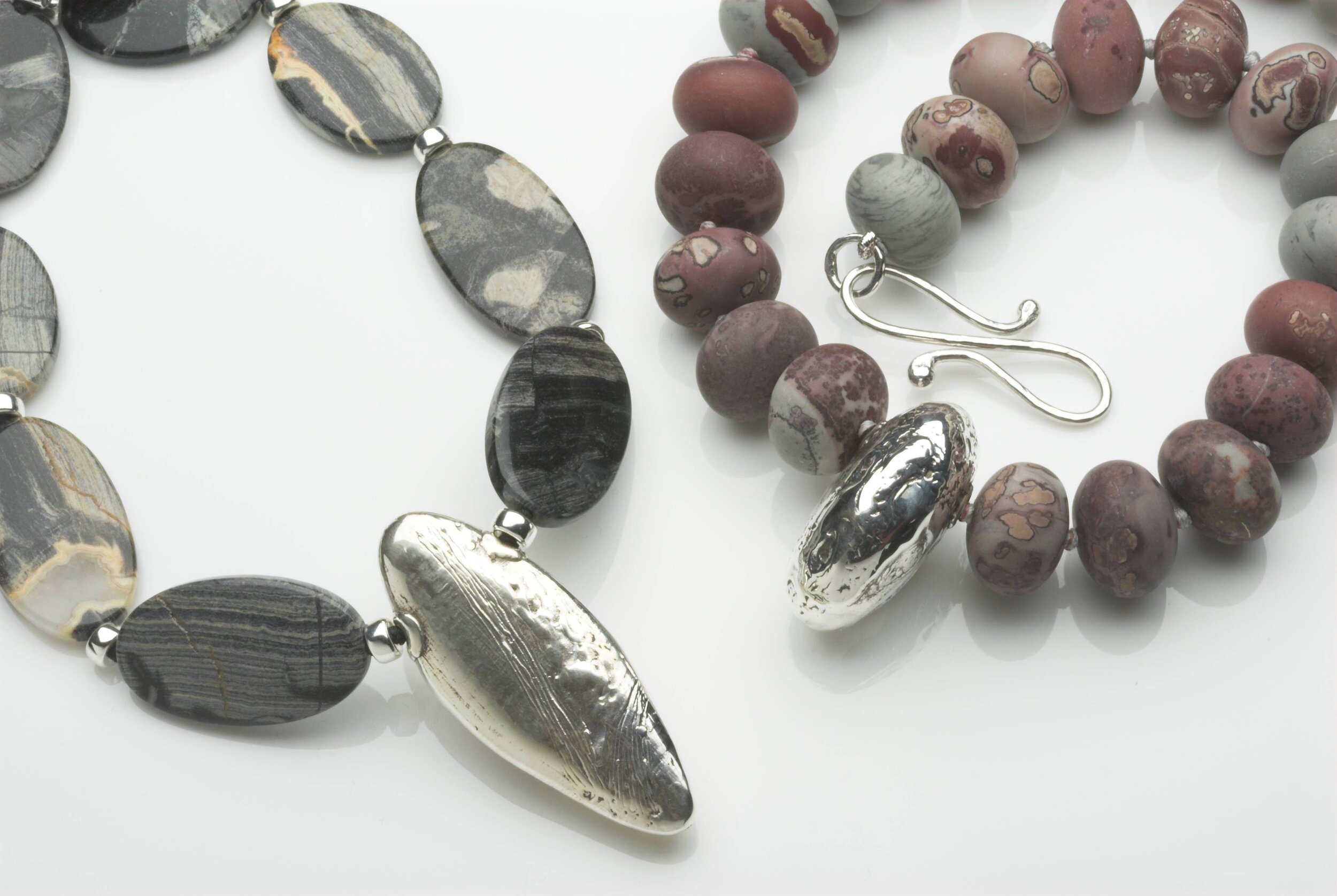 Silver Leaf Jasper and Leopard Skin Jasper Necklaces. £490 and £590 with hallmarked silver pendants.jpg