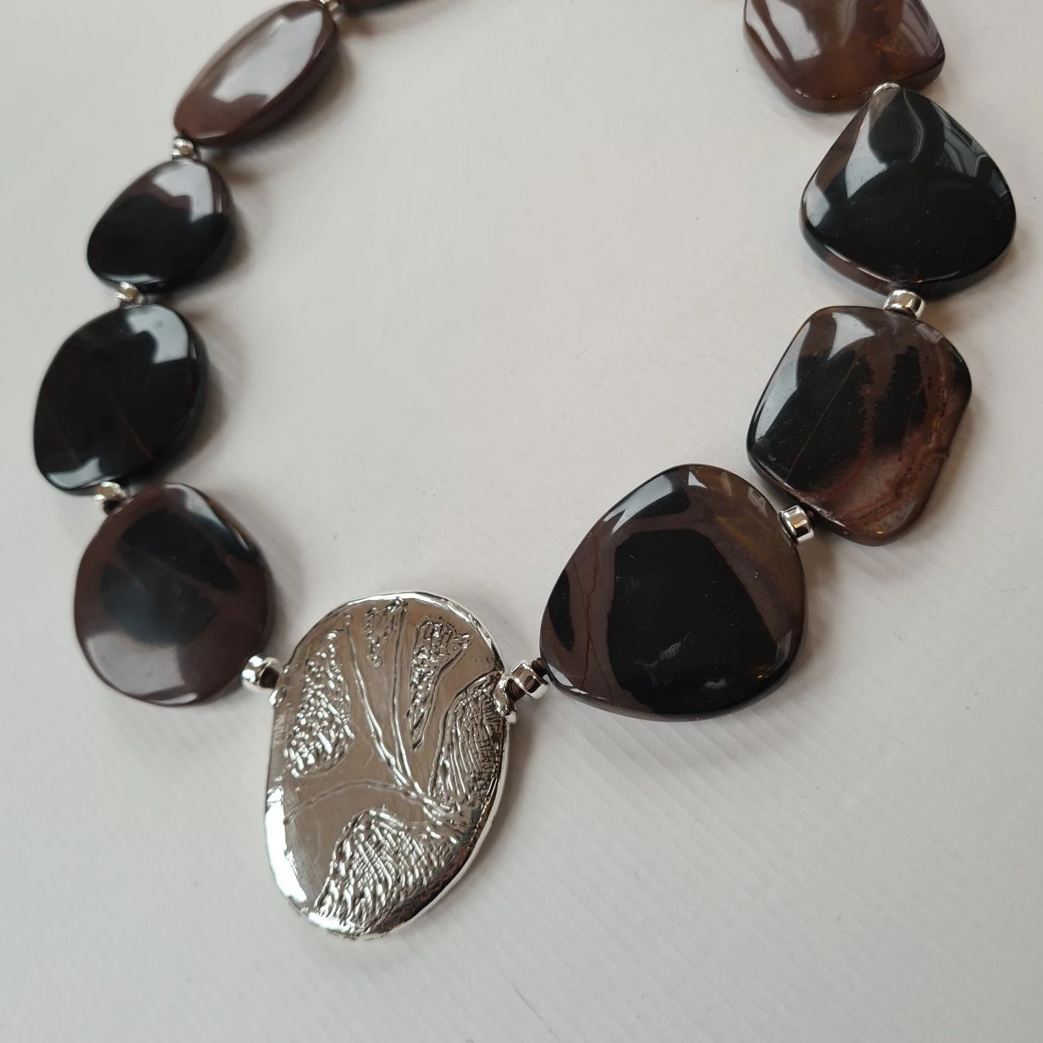 Mexican Jasper Necklace with Silver Central Shape
