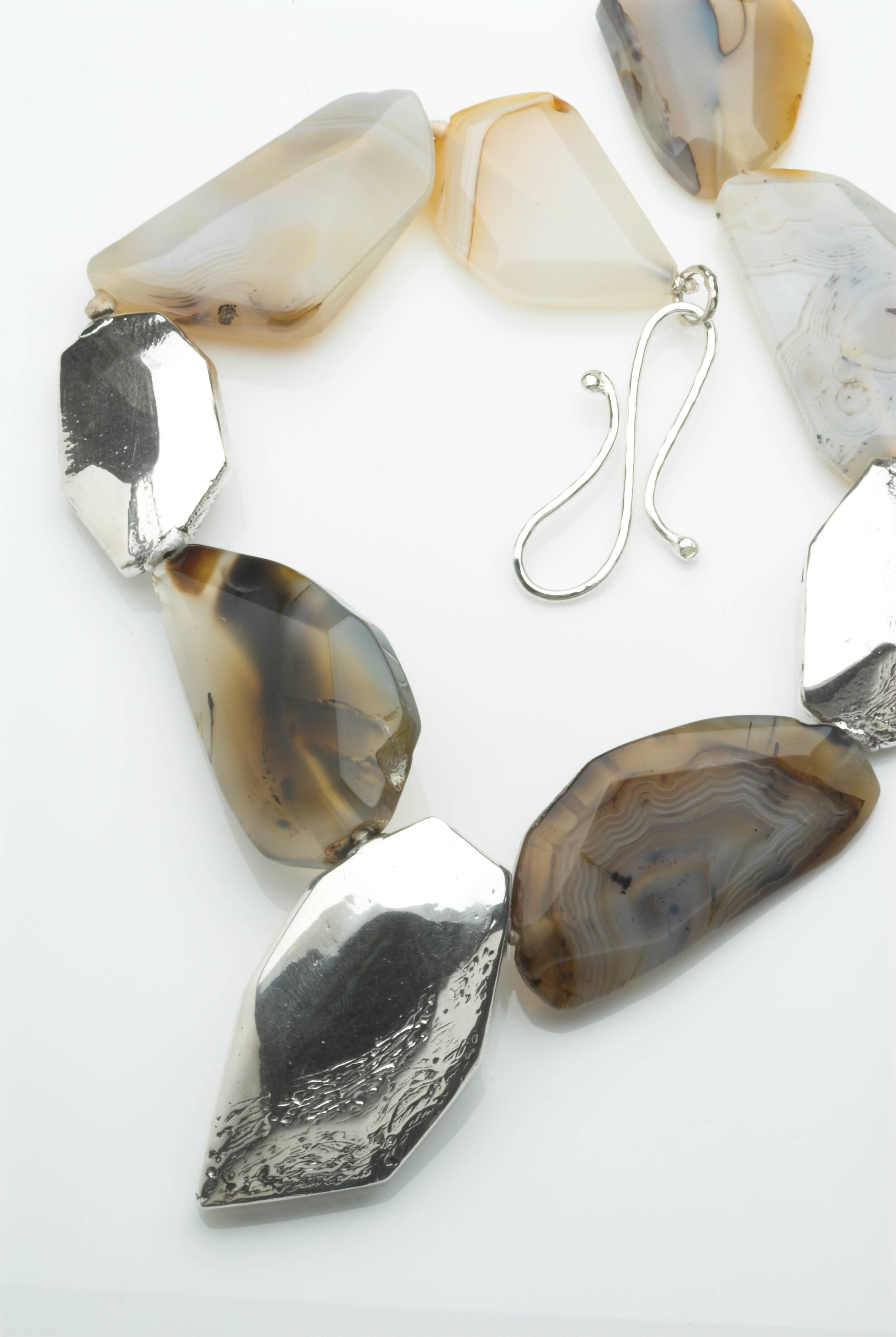 Special Agate Necklace with Three silver shapes..Hallmarked.jpg