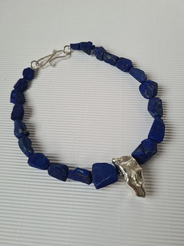Fine Lapis Lazuli Rocks with Silver Organic Pendant