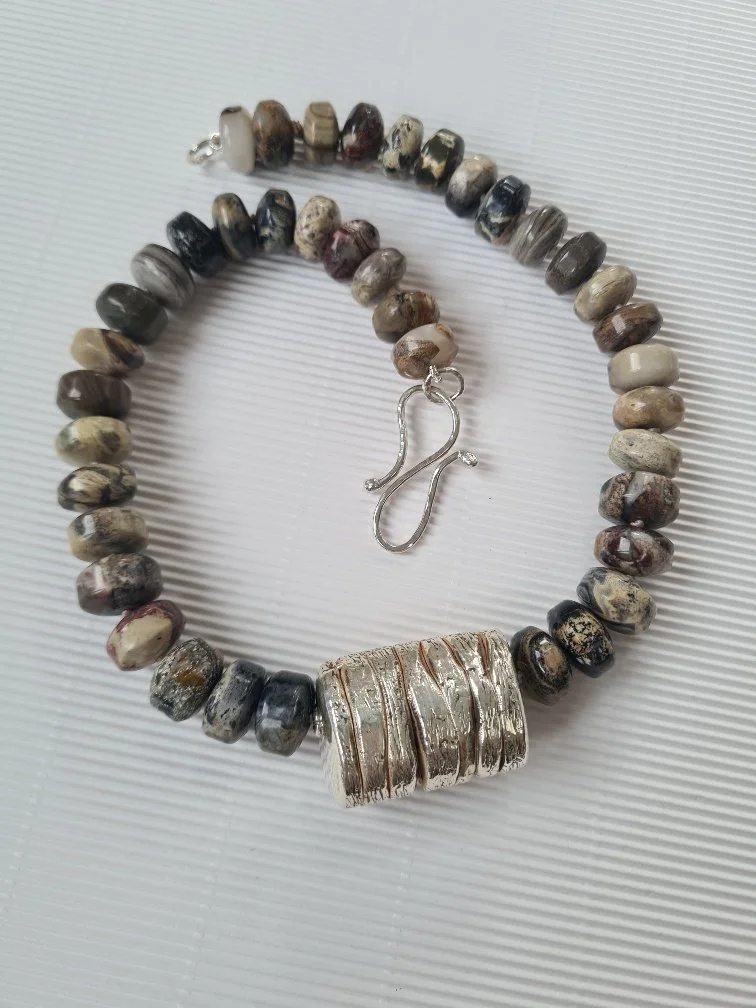 Silver Leaf Jasper Necklace with Silver Pendant.