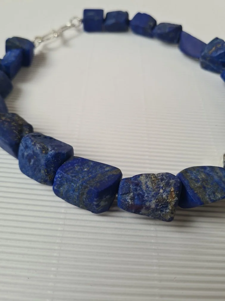 Lapis Lazuli  Rock Necklace with Organic Silver Shape