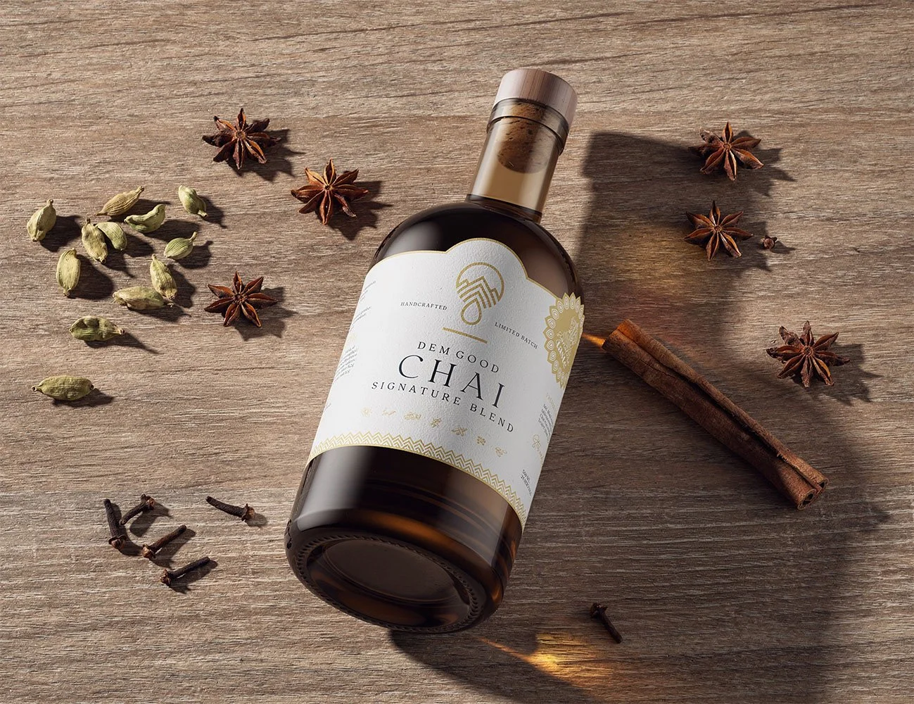 Dem Good Chai - Bottle label design voor wellness merk.jpg