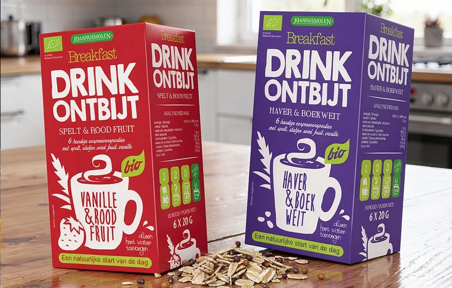 Packaging design voor duurzame merken - Ontwerp verpakkingen voor Breakfast biologisch drinkontbijt