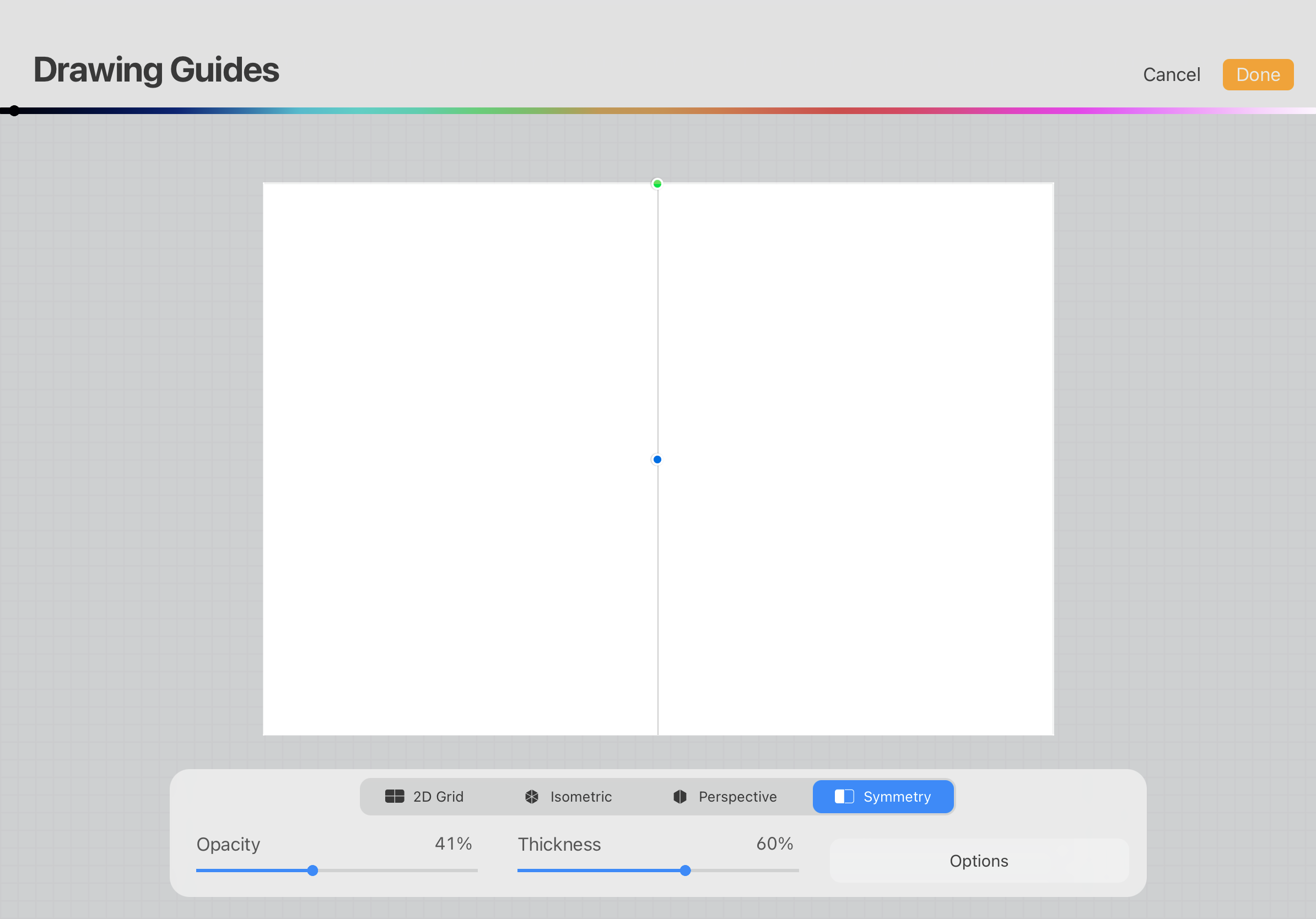 After you click on Edit Drawing Guide, this tool bar will open.  Go to Symmetry > Options