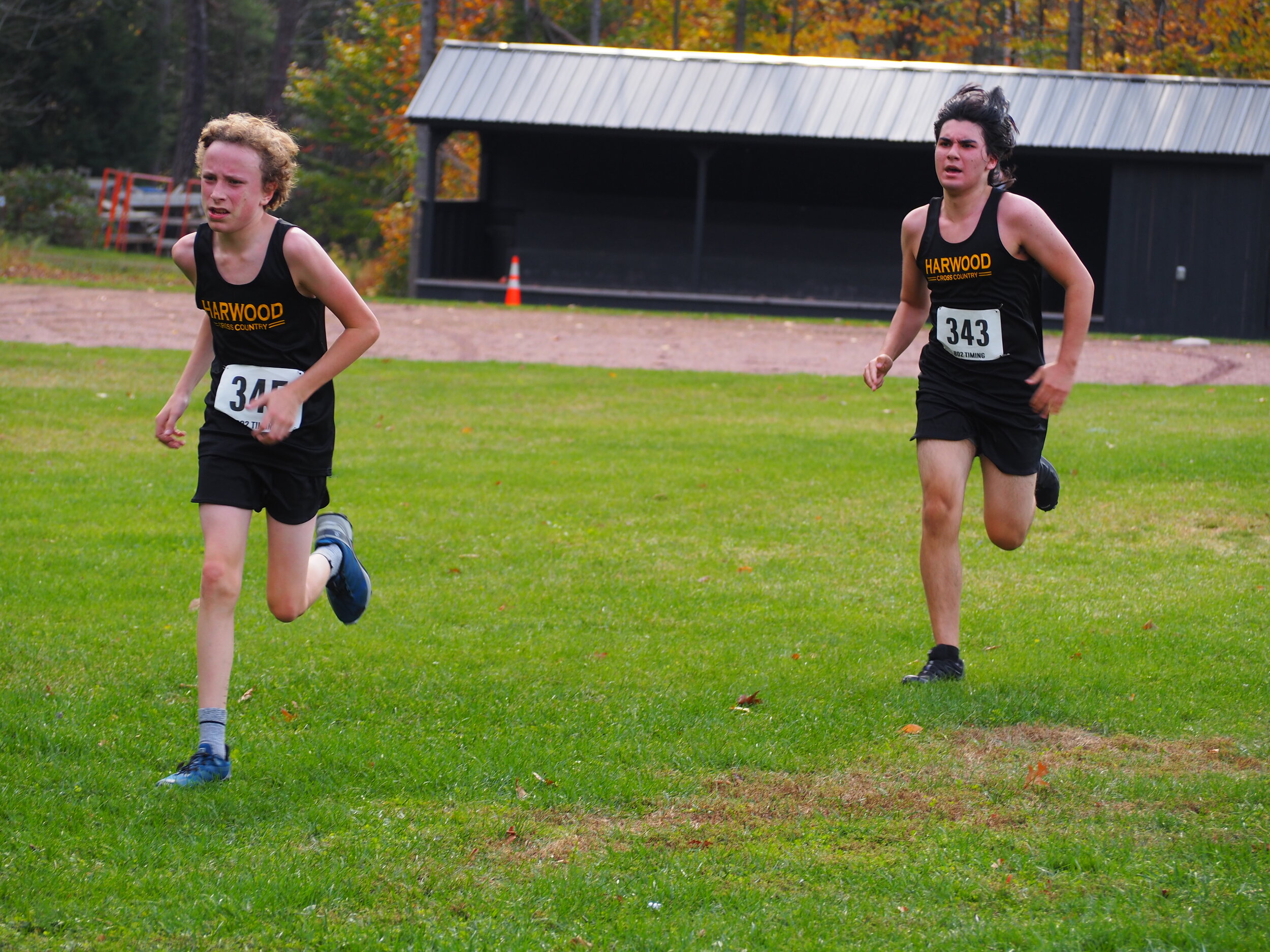   JV runners Cooper Hansel and Cameron Gaidys keep pace together. Photo by Ann Zetterstrom.  