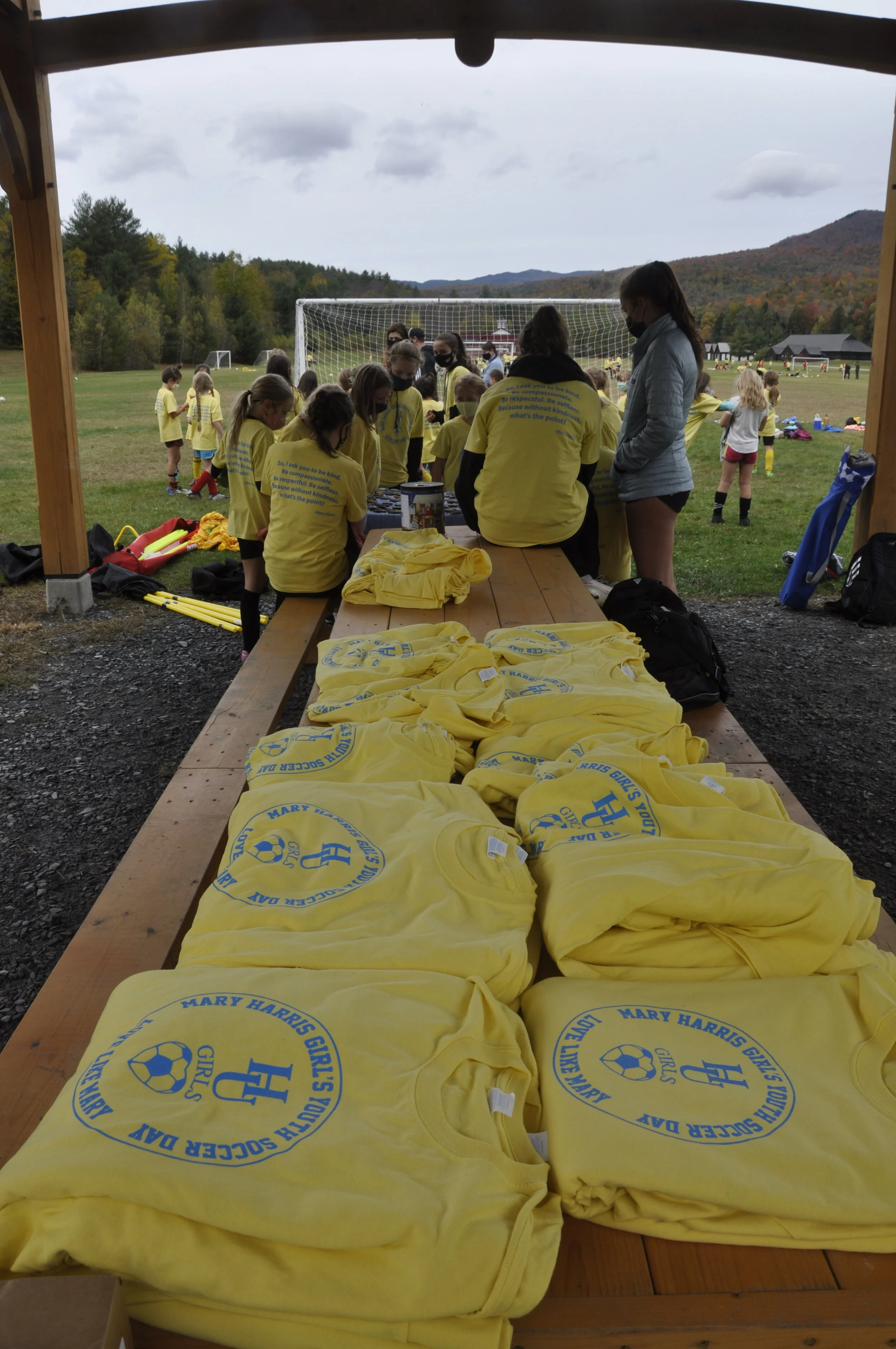   Players picked up their shirts before their training time in order to wear them for the event. Photo by Lisa Scagliotti.  