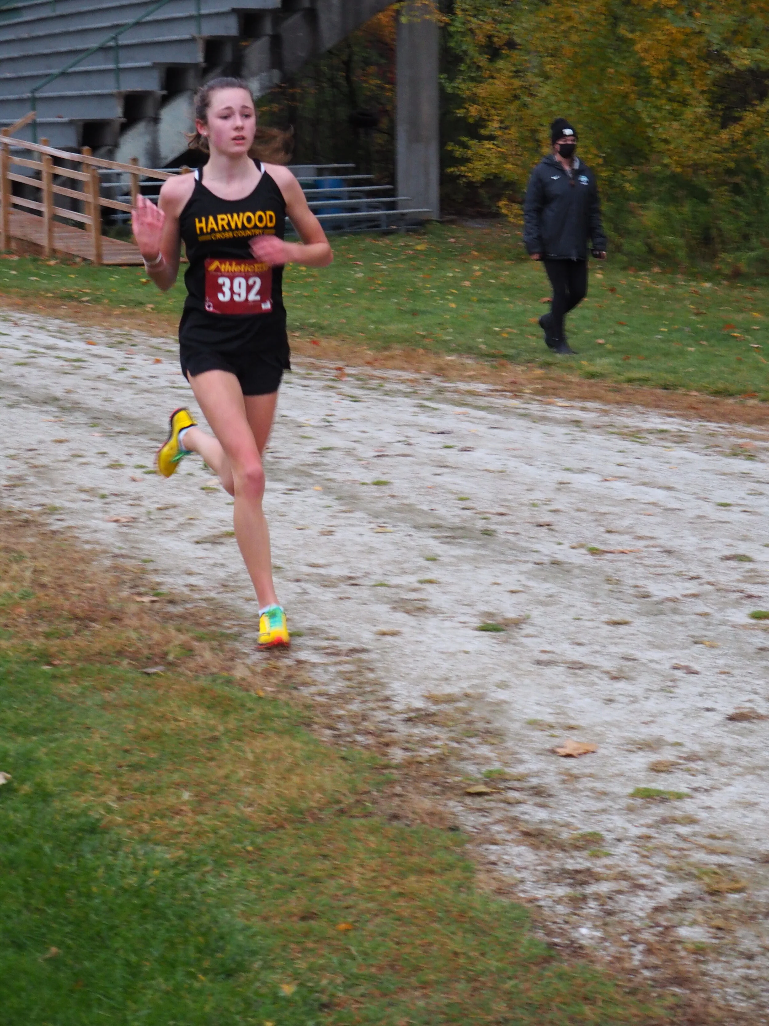   McKenna Paxton sprints to the finish line at the Rice Meet. Photo courtesy the Zetterstrom family.  