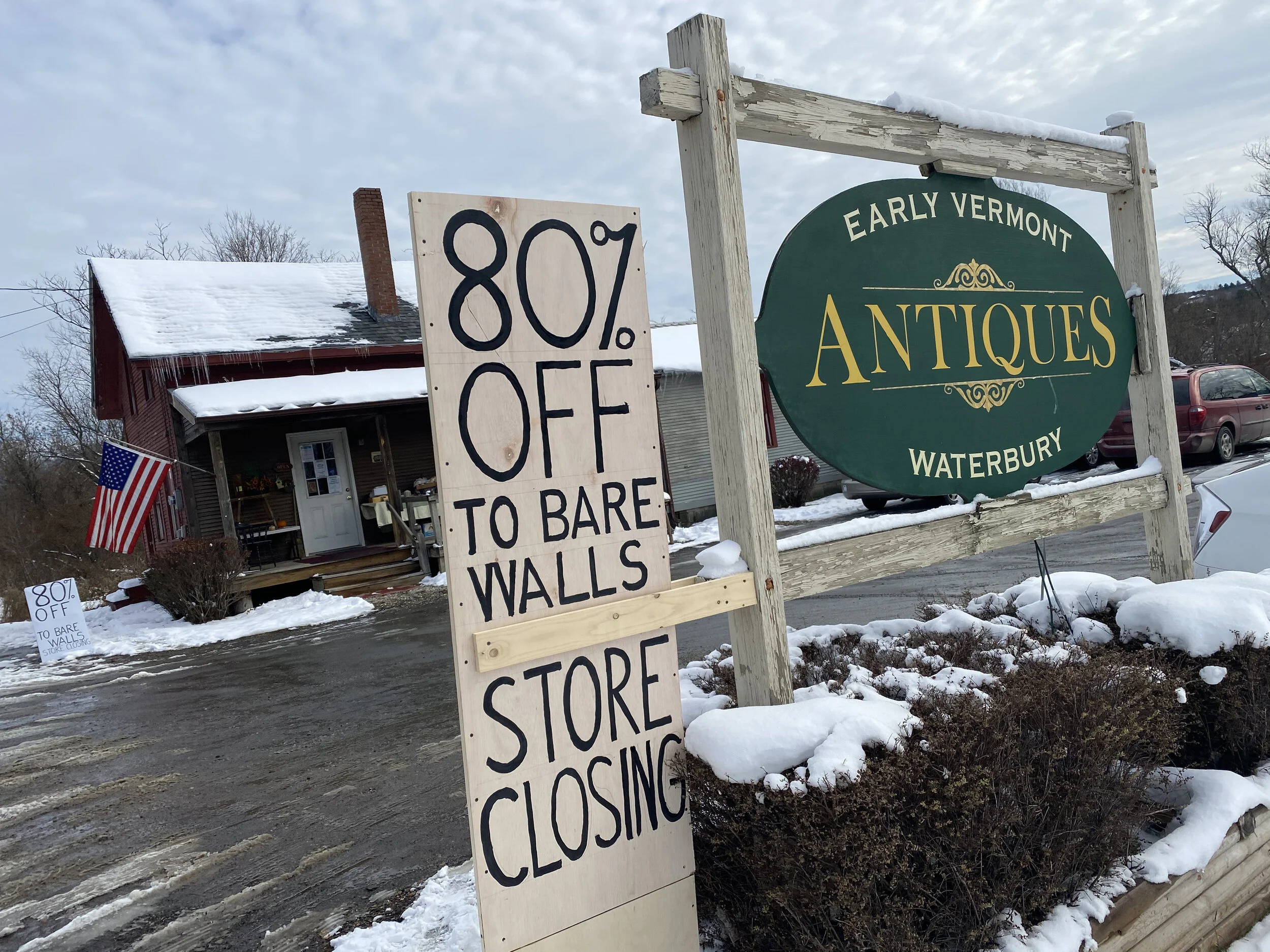   Early Vermont Antiques clearance continues this month as owner Barbara Parker winds down her longtime Route 100 business. Photo by Gordon Miller.  
