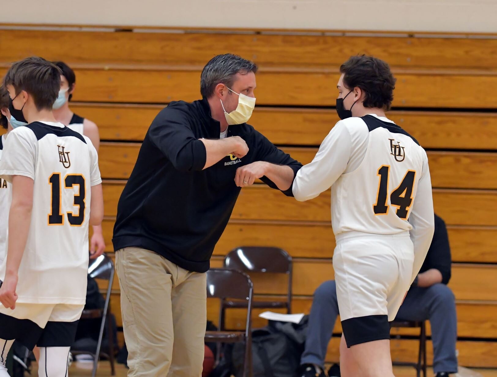  HU boys Coach Jay Bellows and Jake Collier. Photo by Gordon Miller. 