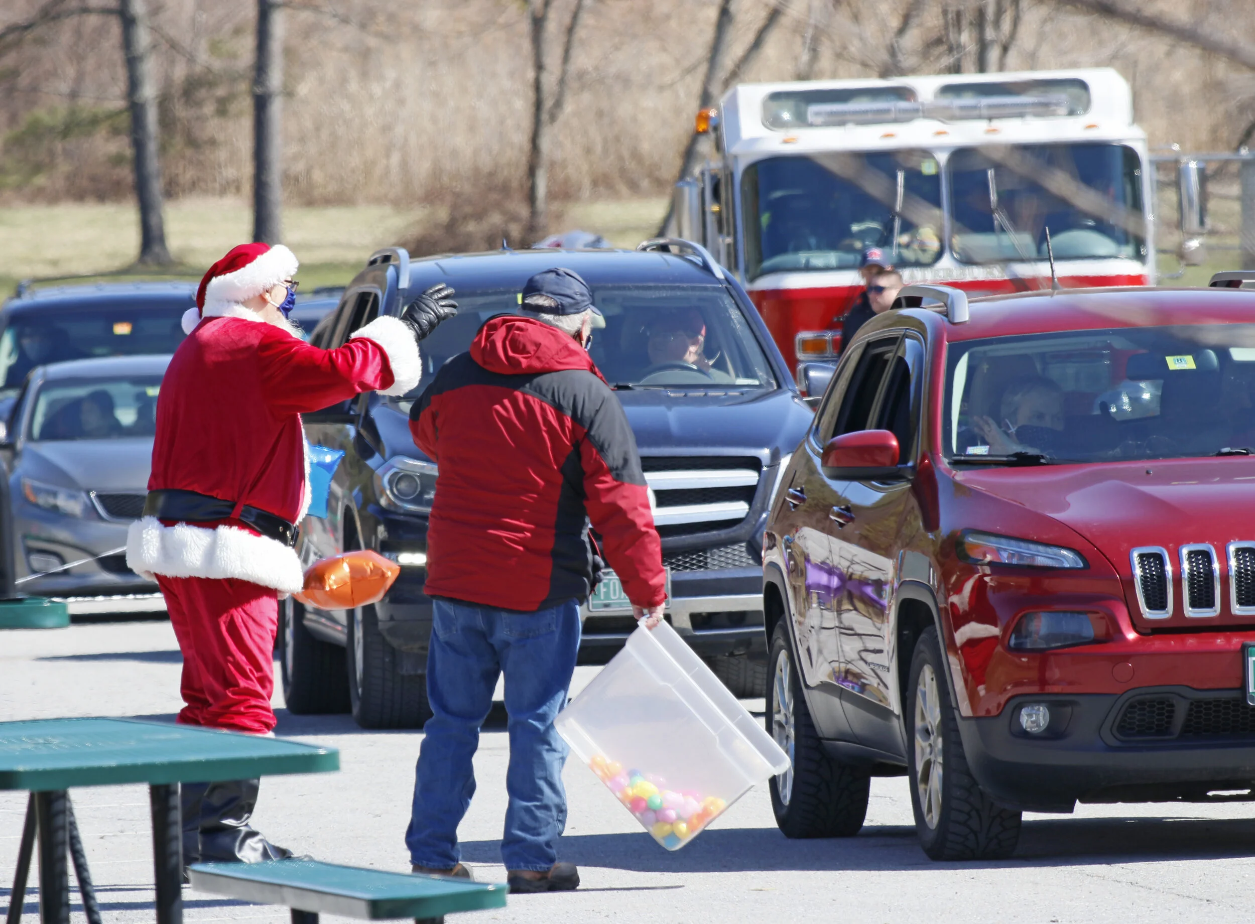  Of course Santa Claus joined in - the Bunny didn’t miss Santa’s drive-through in December. Photo by Gordon Miller 