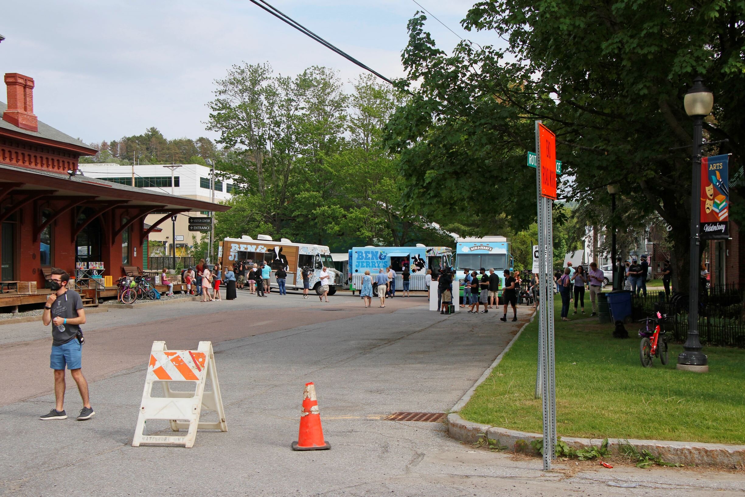  Rotarian Way – the street between the train station and Rusty Parker Park – was shut down for two days for the Food Network shoot. Photo by Gordon Miller.  