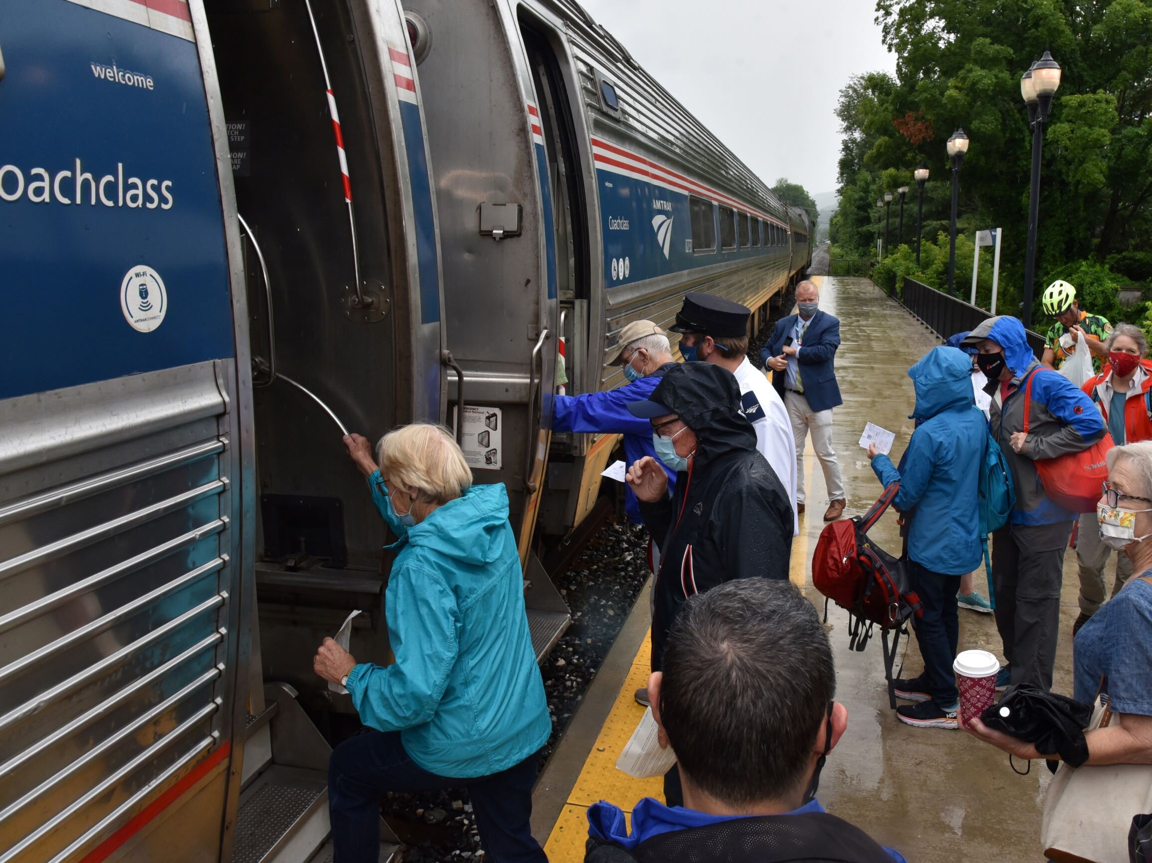   Waterbury residents Sue and Marty Johansen board the Amtrak train for a ride south. Photo by Gordon Miller  