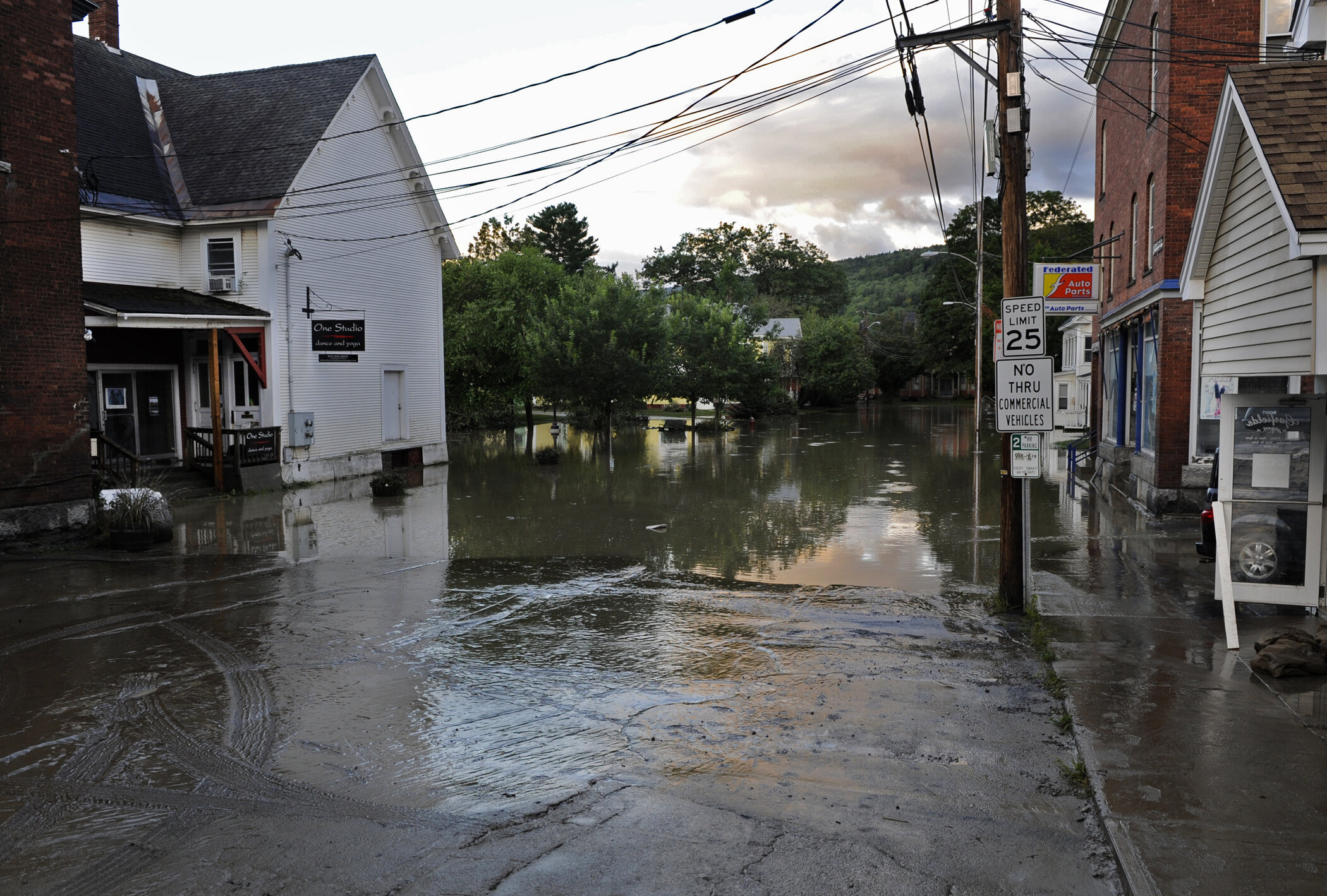  Looking down Elm Street the morning after Irene. Photo by Gordon Miller 