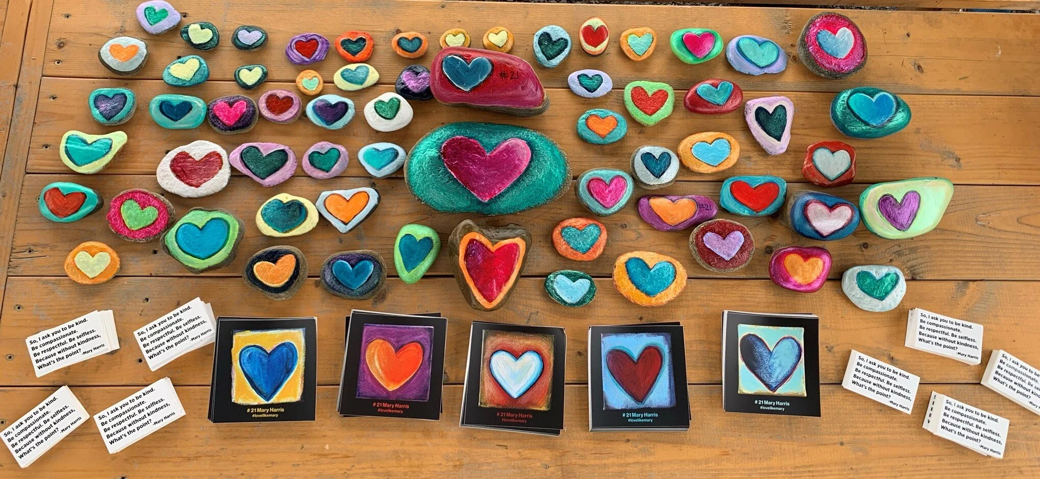   Hand-painted rocks and stickers from Liz Harris for the young players. Photo by Lisa Scagliotti  