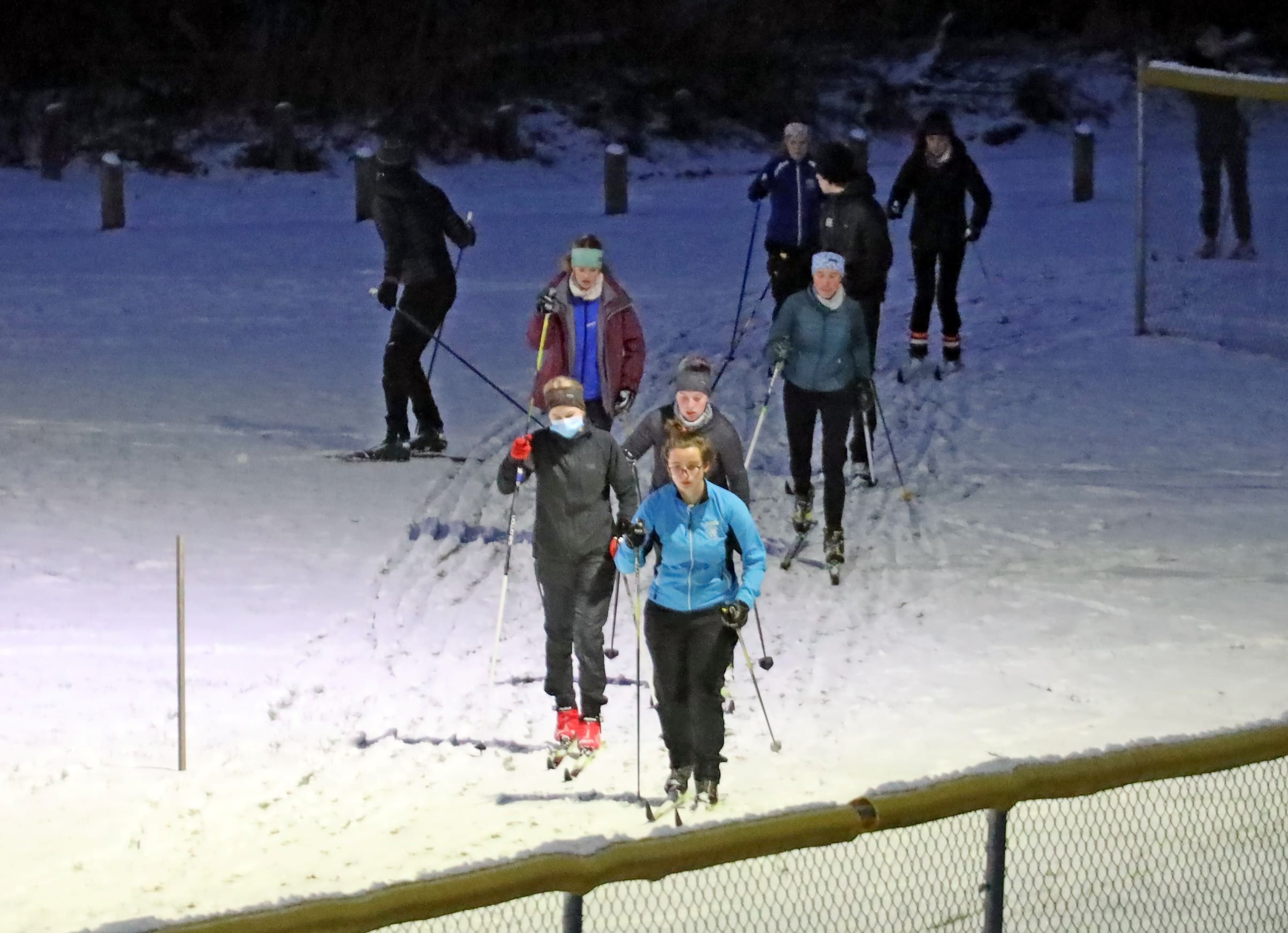  Harwood Union High School Nordic ski team skiers get in a training session at Dac Rowe Park before Mother Nature washed away the early December snowfall. Photo by Gordon Miller 