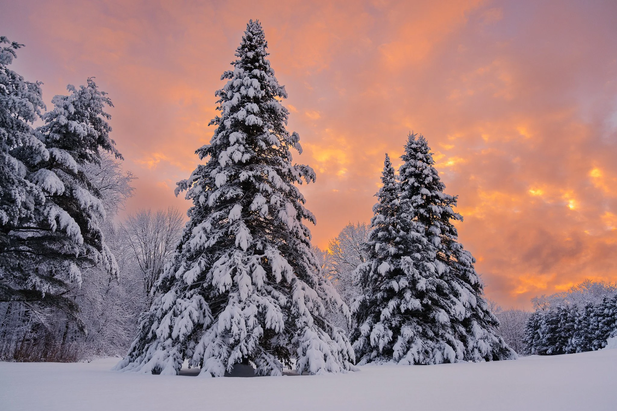   Monday's late-afternoon sky bursts into color as the snow tapers off and clouds start to break apart. Photo by Nicholas Erwin  