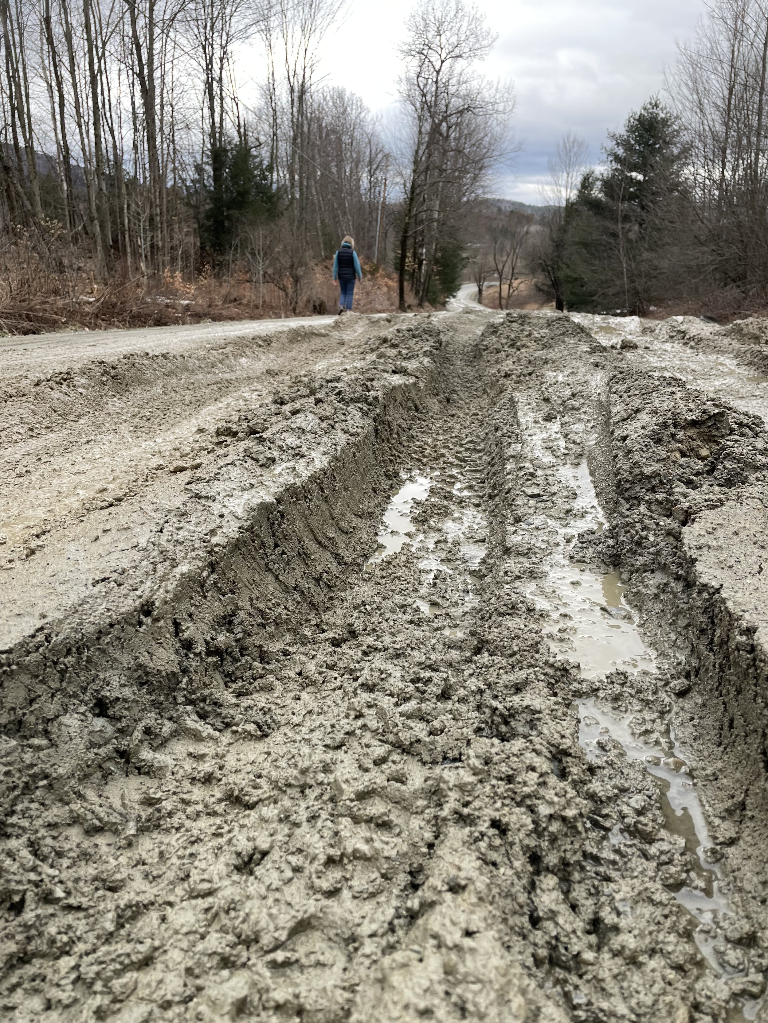  Closeup of a rut on Kneeland Flats Road by Ring Road which was better suited for walking than driving last week. Photo by Tom Strasser 