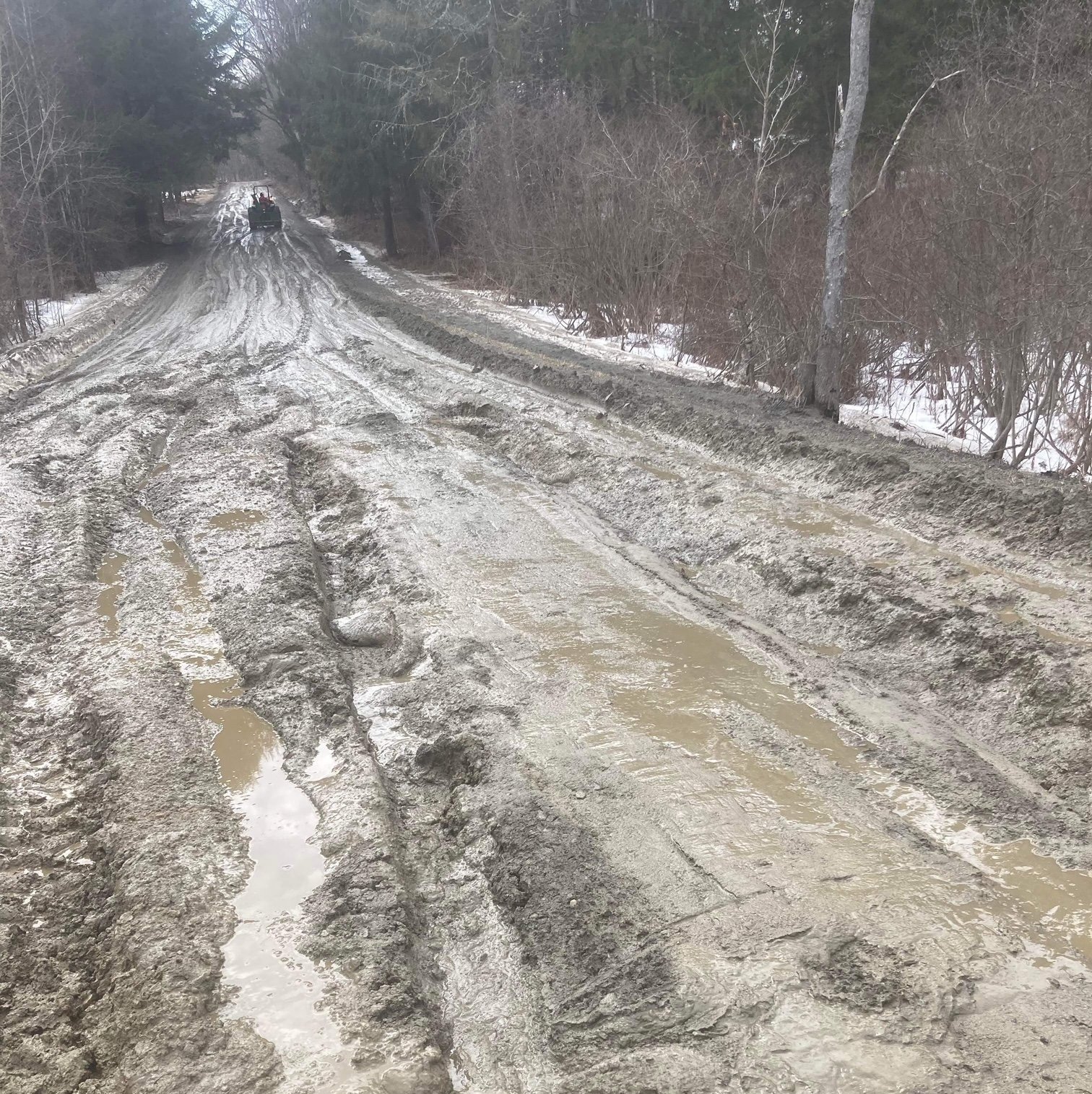  It helps to have a tractor in times like these. Ken Biedermann arrives to pull the car from the ruts. Photo by Lilli Biedermann 