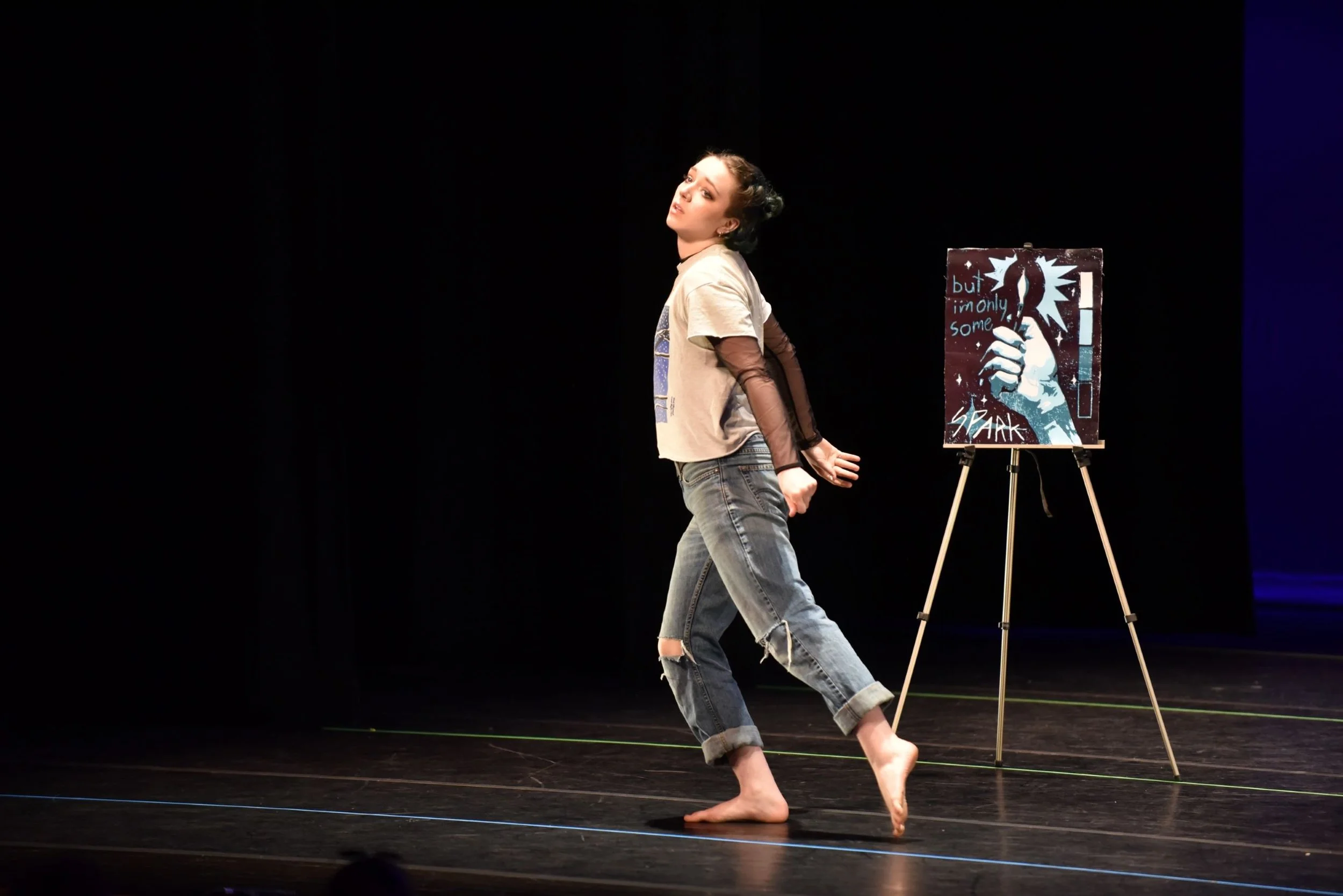  Senior Jamie Atchinson combines performing and visual art pieces. Photo by Gordon Miller 