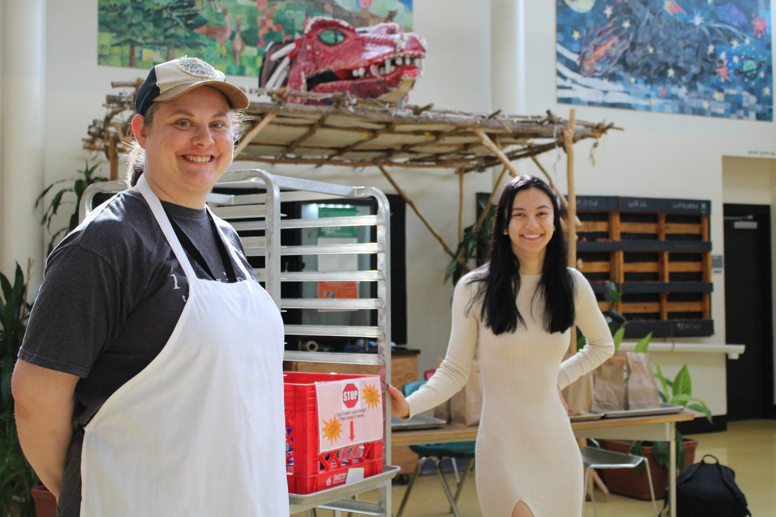   Chef Stephanie Jenkerson and student Miranda Rayfield in the Harwood cafeteria. Photo by Sebastian Ruta  