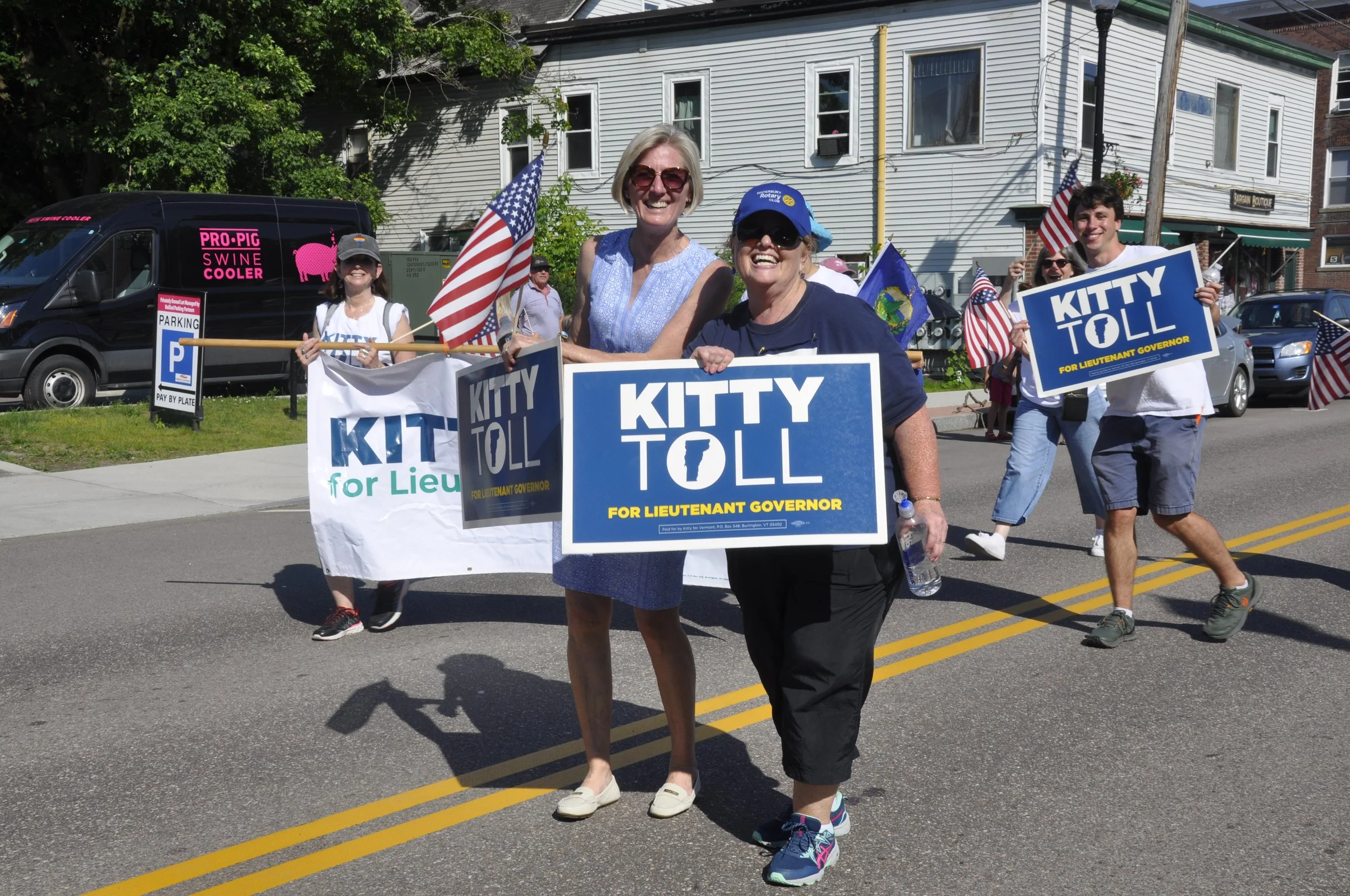  Kitty Toll (left) campaigns for lieutenant governor with fellow Democrat, Waterbury State Rep. Theresa Wood. Photo by Lisa Scagliotti 