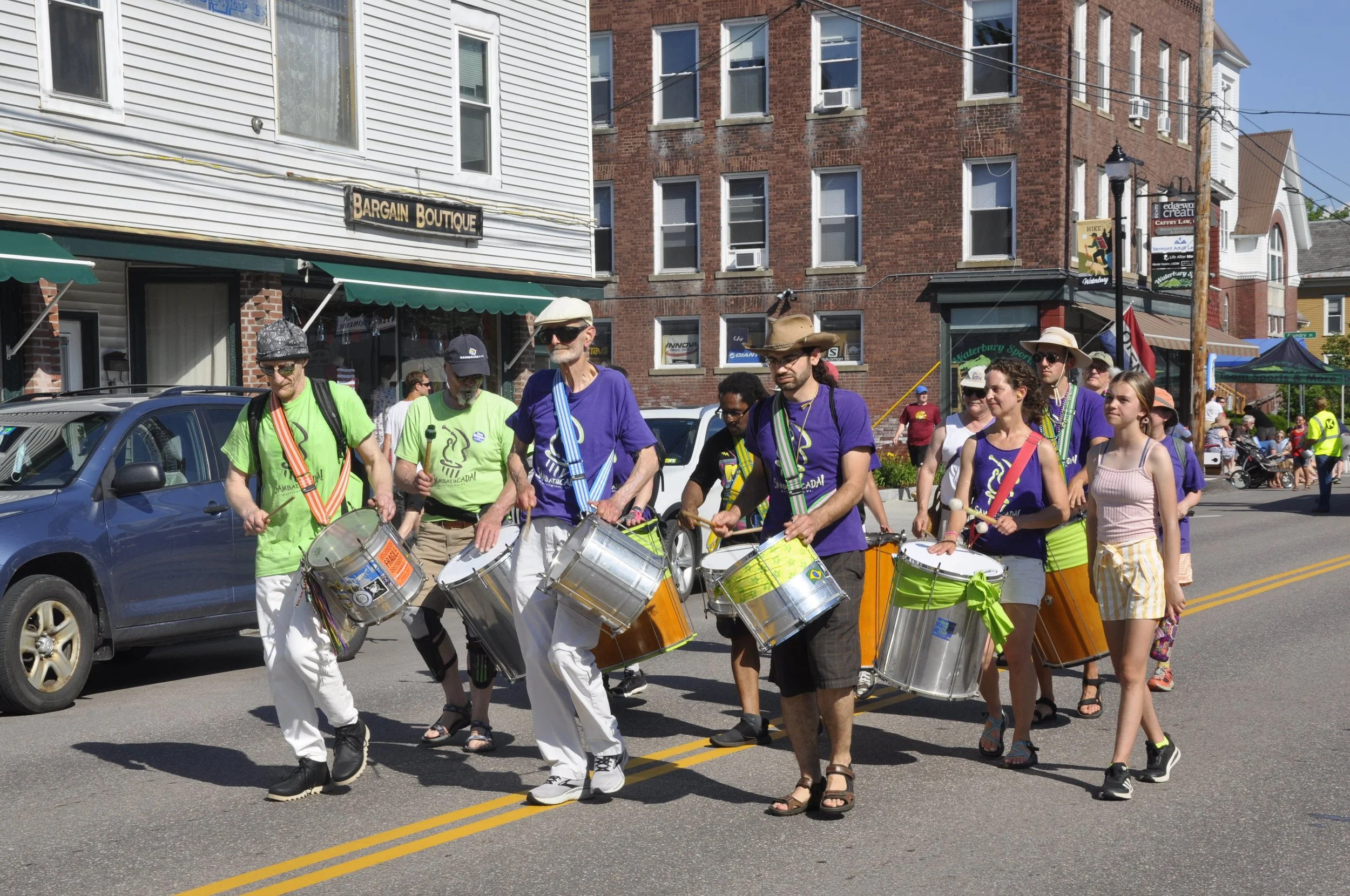  Members of the Burlington band  Sambatucada play some rhythms - they set the beat in the December River of Light lantern parade each year, too. Photo by Lisa Scagliotti  