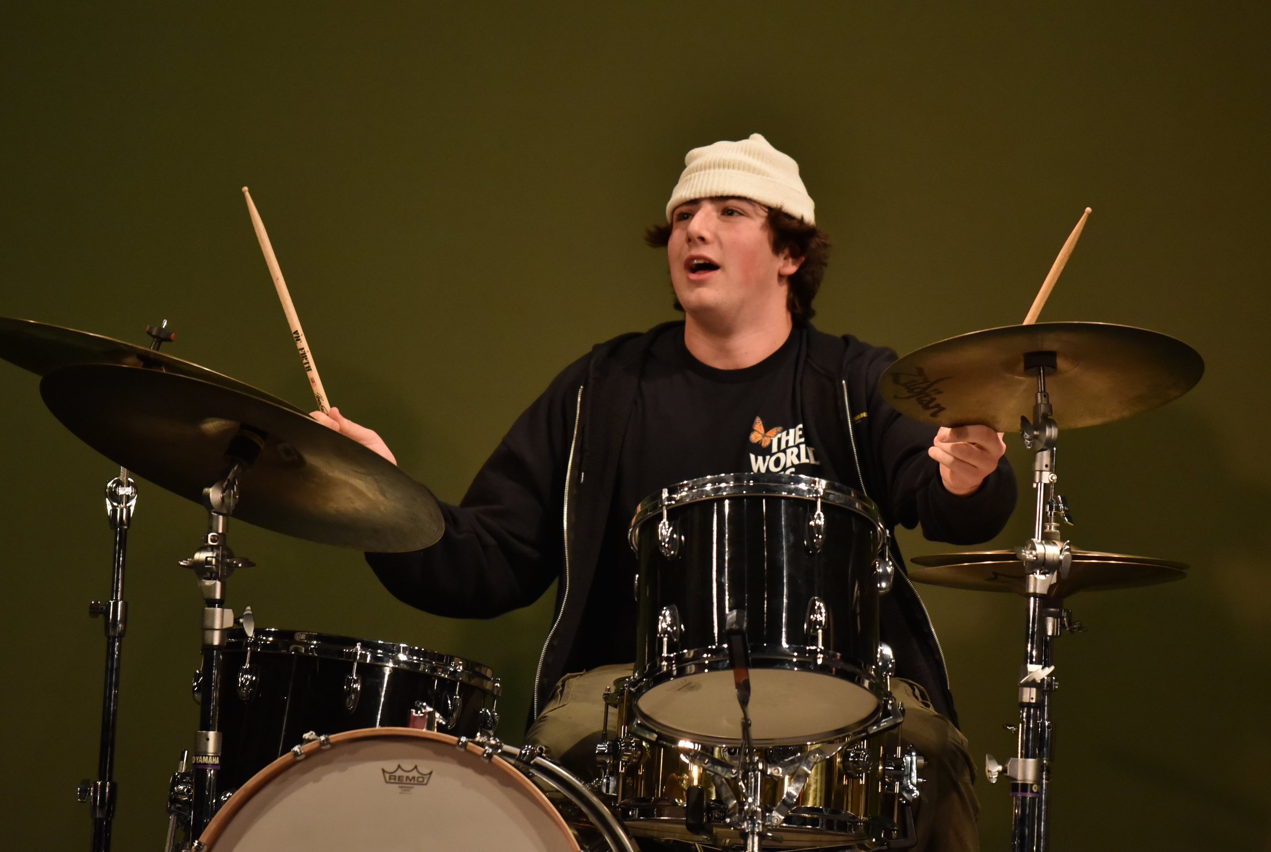   Junior Josh McHugh drums for The Jumpin’ Godaddies. Photo by Gordon Miller  