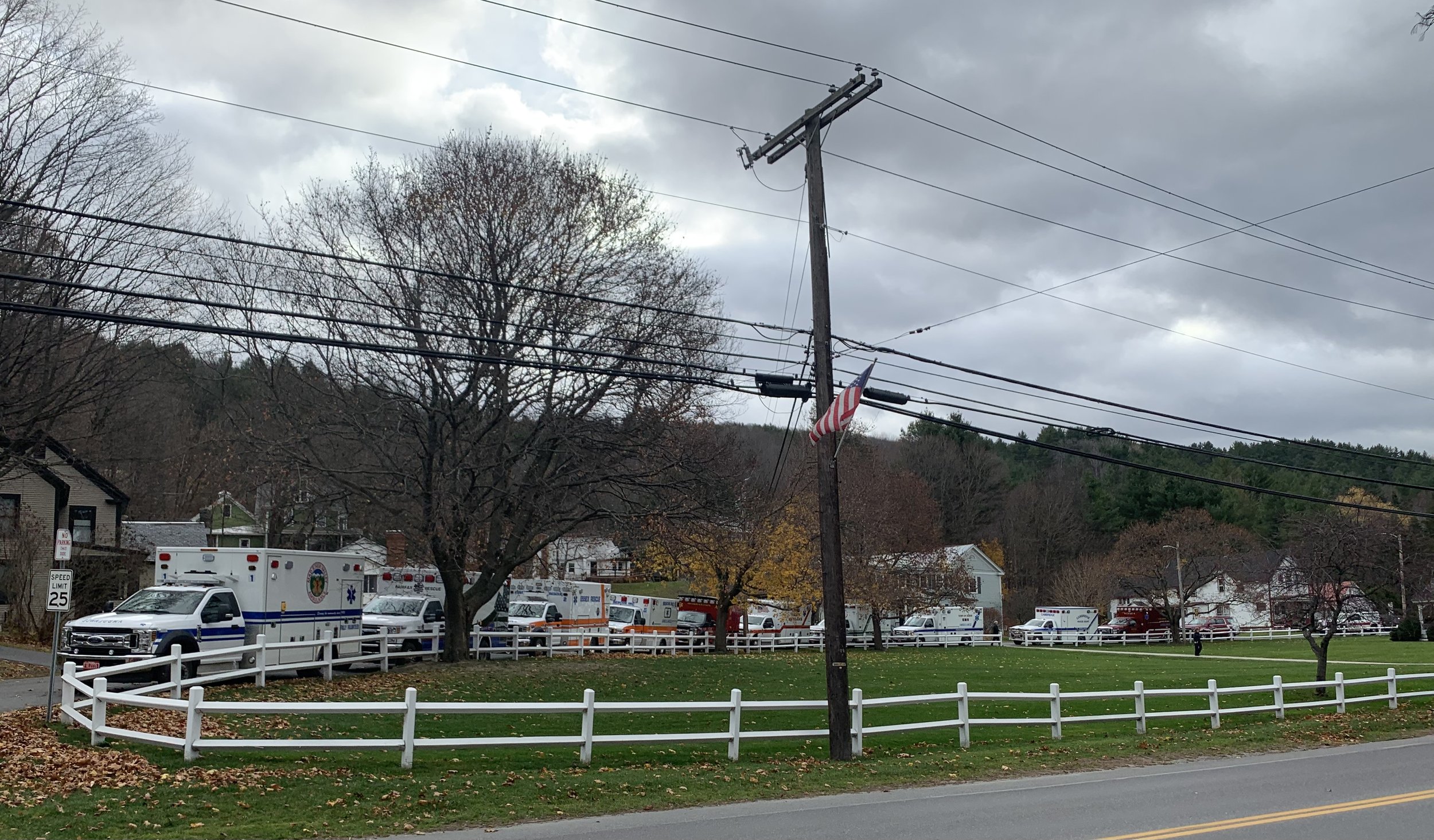  Ambulances park along the green at Norwich University. Photo by Lisa Scagliotti 