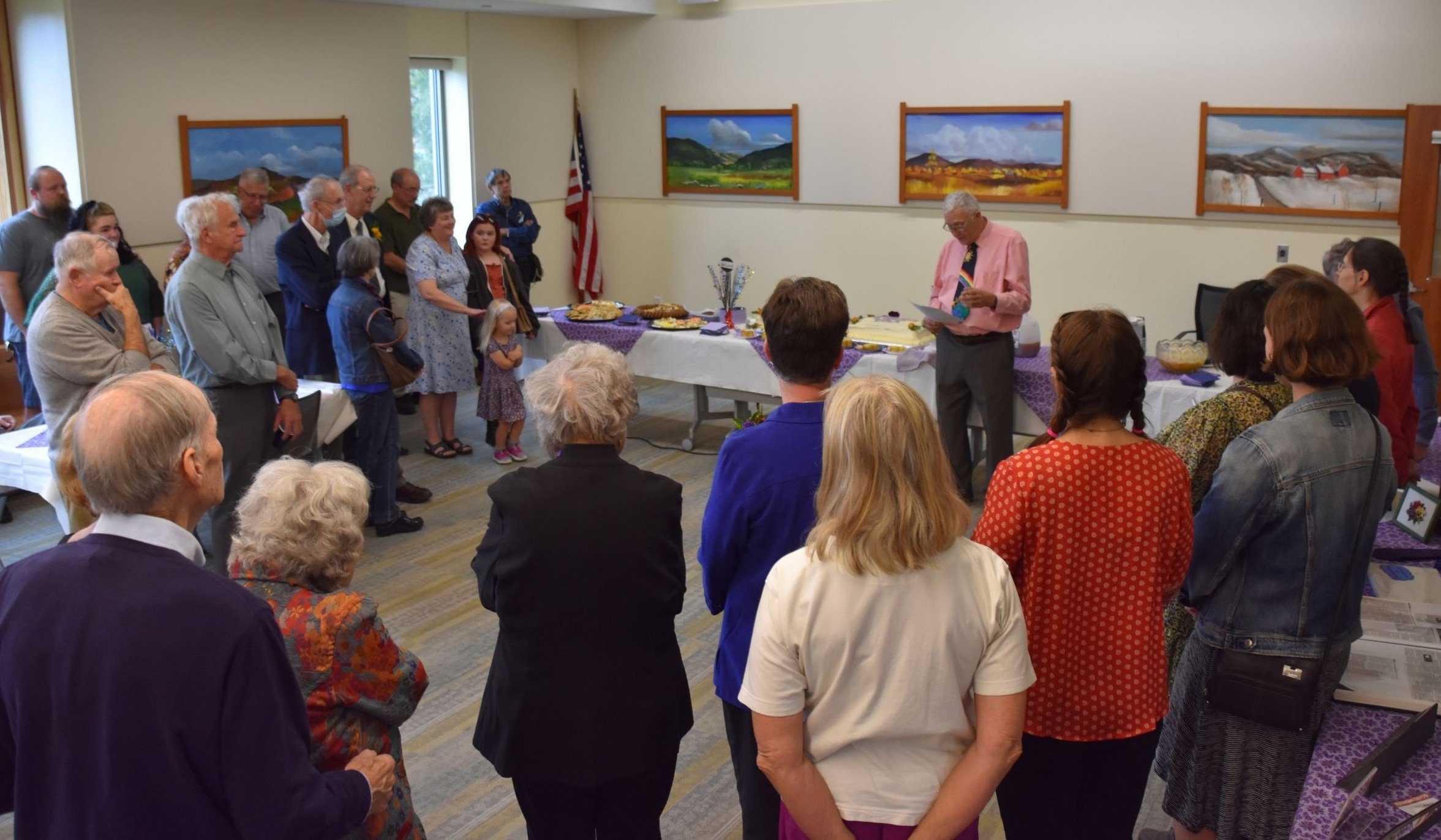  P. Howard “Skip” Flanders (center) shares some remarks at the open house. Photo by Andy Shepeluk  