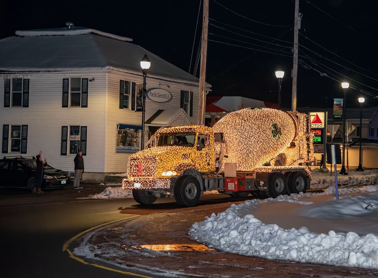   S.D. Ireland's decked-out cement mixer rigs don't miss a holiday parade. Photo by Gordon Miller  
