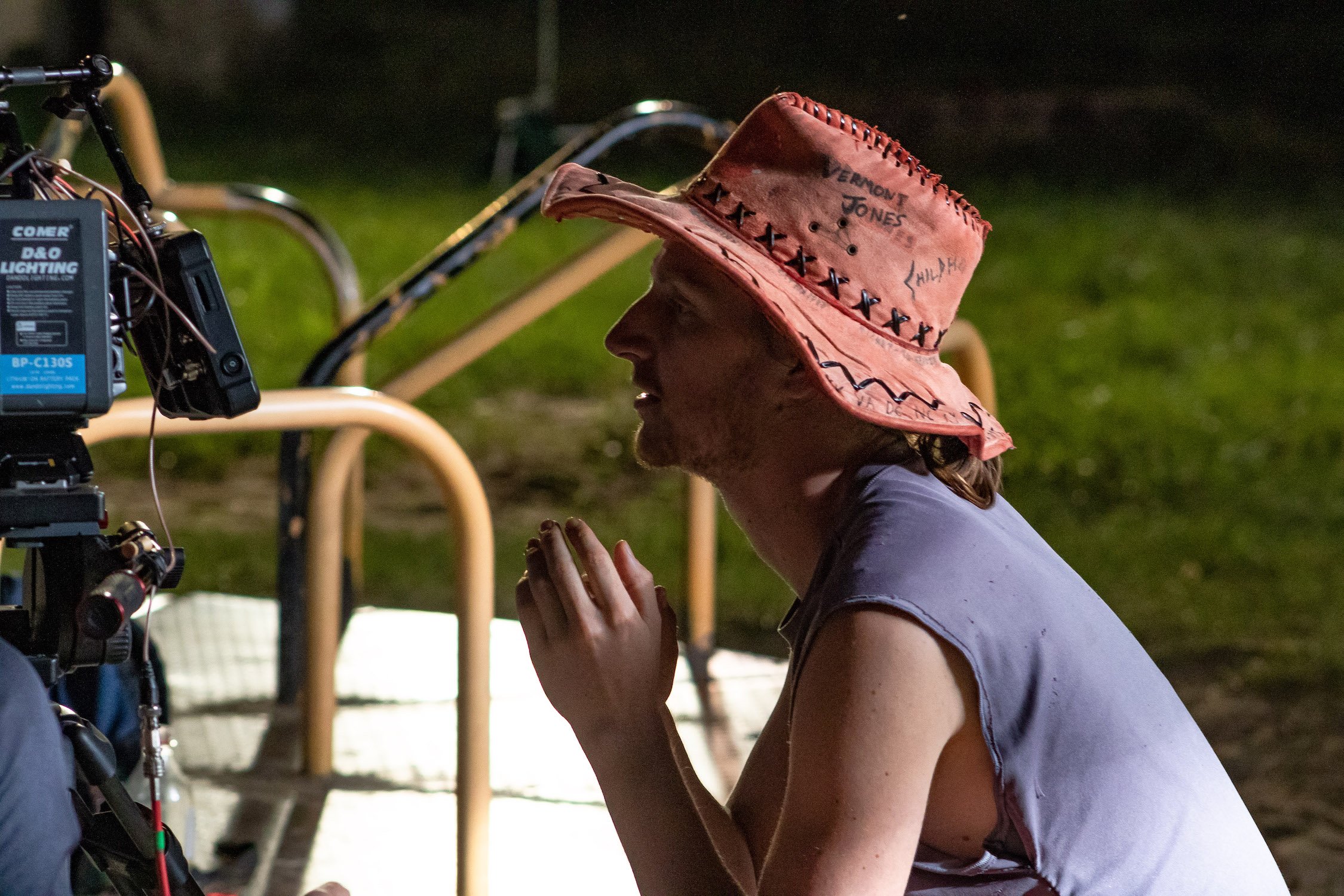   Director Liam O'Connor-Genereaux&nbsp; examines a shot during filming of 'The Butterfly Queen.' Courtesy photo  