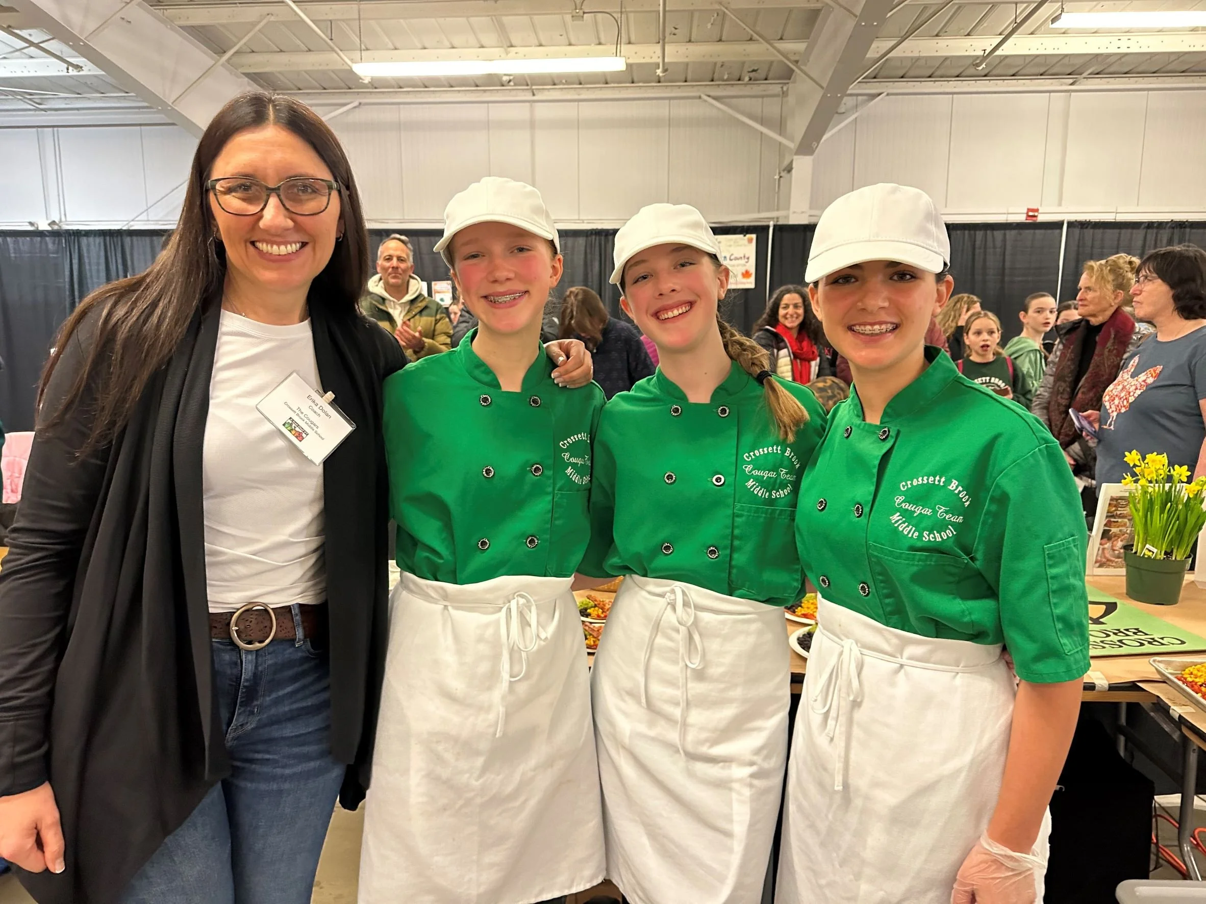   Crossett Brook eighth grade Jr. Iron Chef Vermont team left to right: Coach Erika Dolan, Julia Cisz, Charlotte Burks, Sophia DeSanto. Courtesy photo  