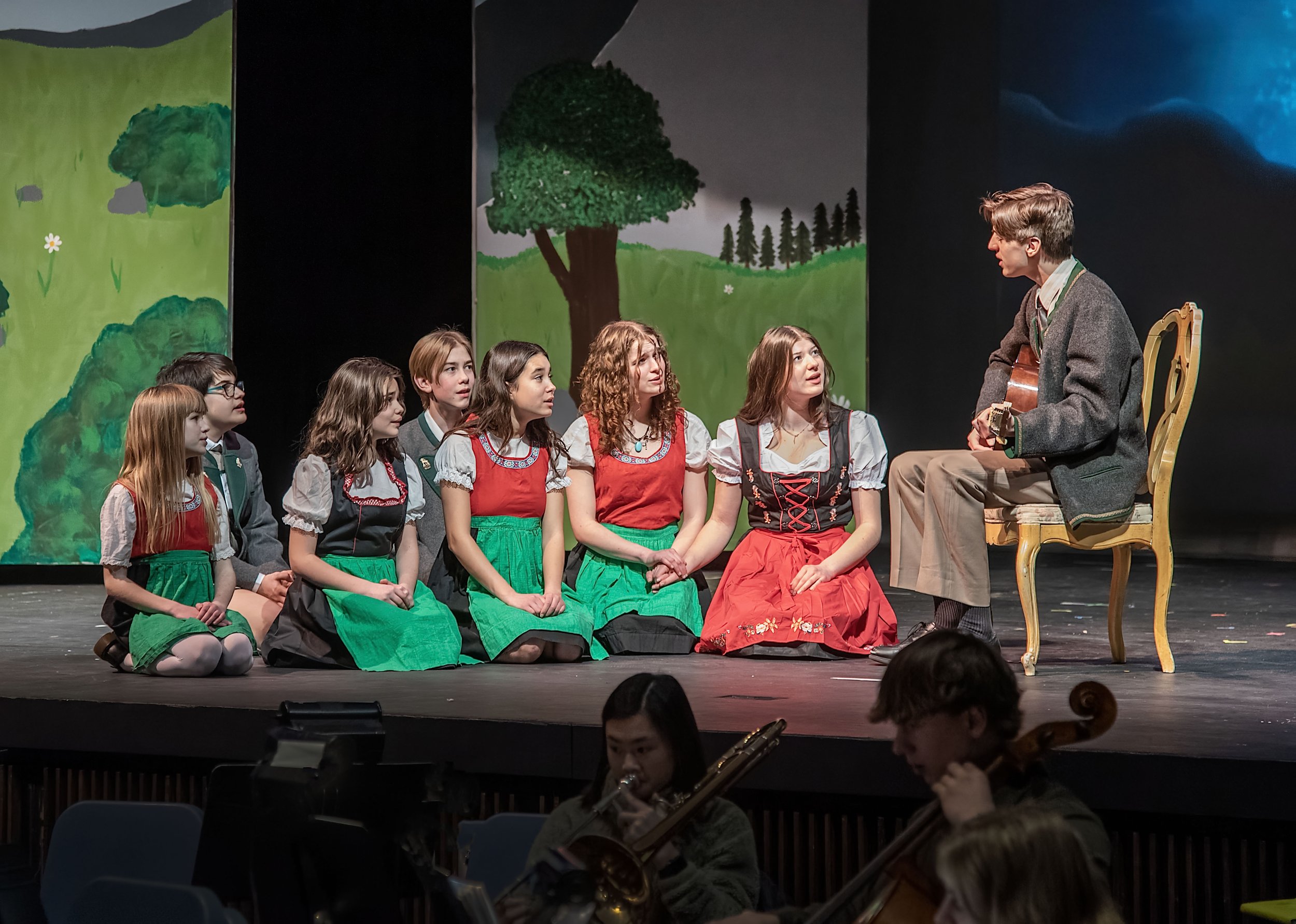   Dress rehearsal on Tuesday evening has the Harwood cast of "The Sound of Music" on stage and musicians accompanying them below. Photo by Gordon Miller  