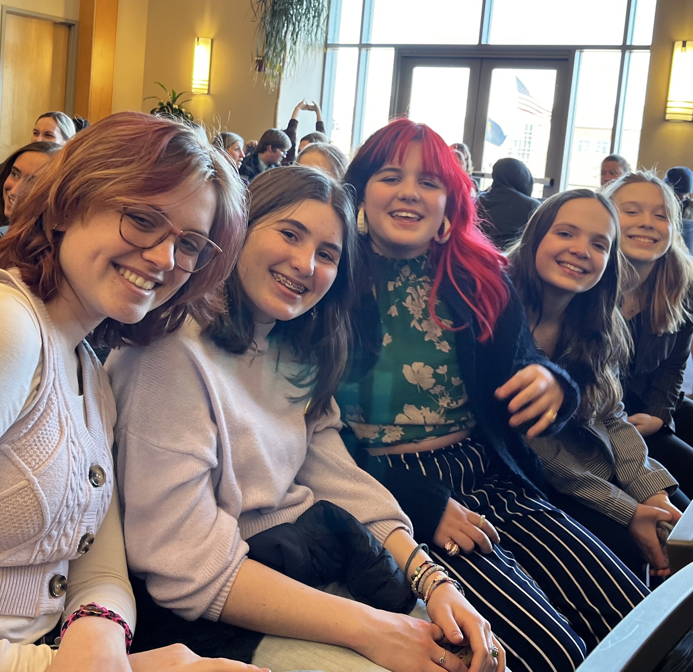   At the competition. Harwood Middle School students Eireann McDonough, Maisy Gendimenico, Lily Adair, Jane Schaefer and Emma Aither. Photo by Sarah Ibson  