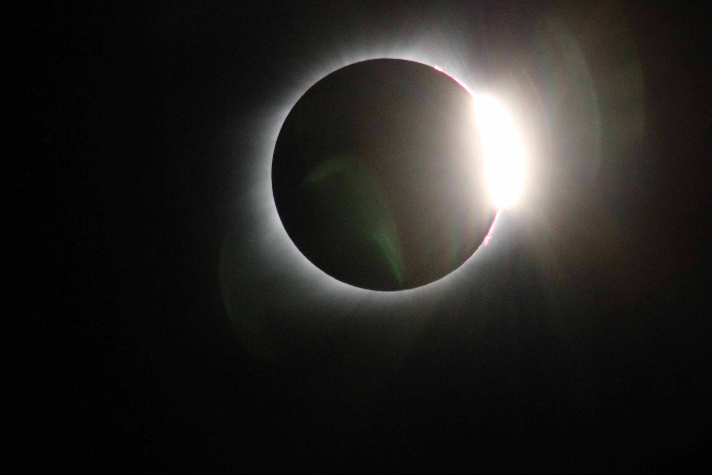   The diamond ring signaling the end of totality is visible in this image of the Aug. 21, 2017, total solar eclipse from Madras, Oregon. Credit: NASA/Gopalswamy  