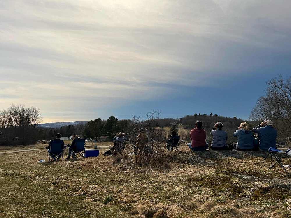   Watching on Moulton Farm Road in Waterbury about 30 min before totality. Photo by Ally Shea  