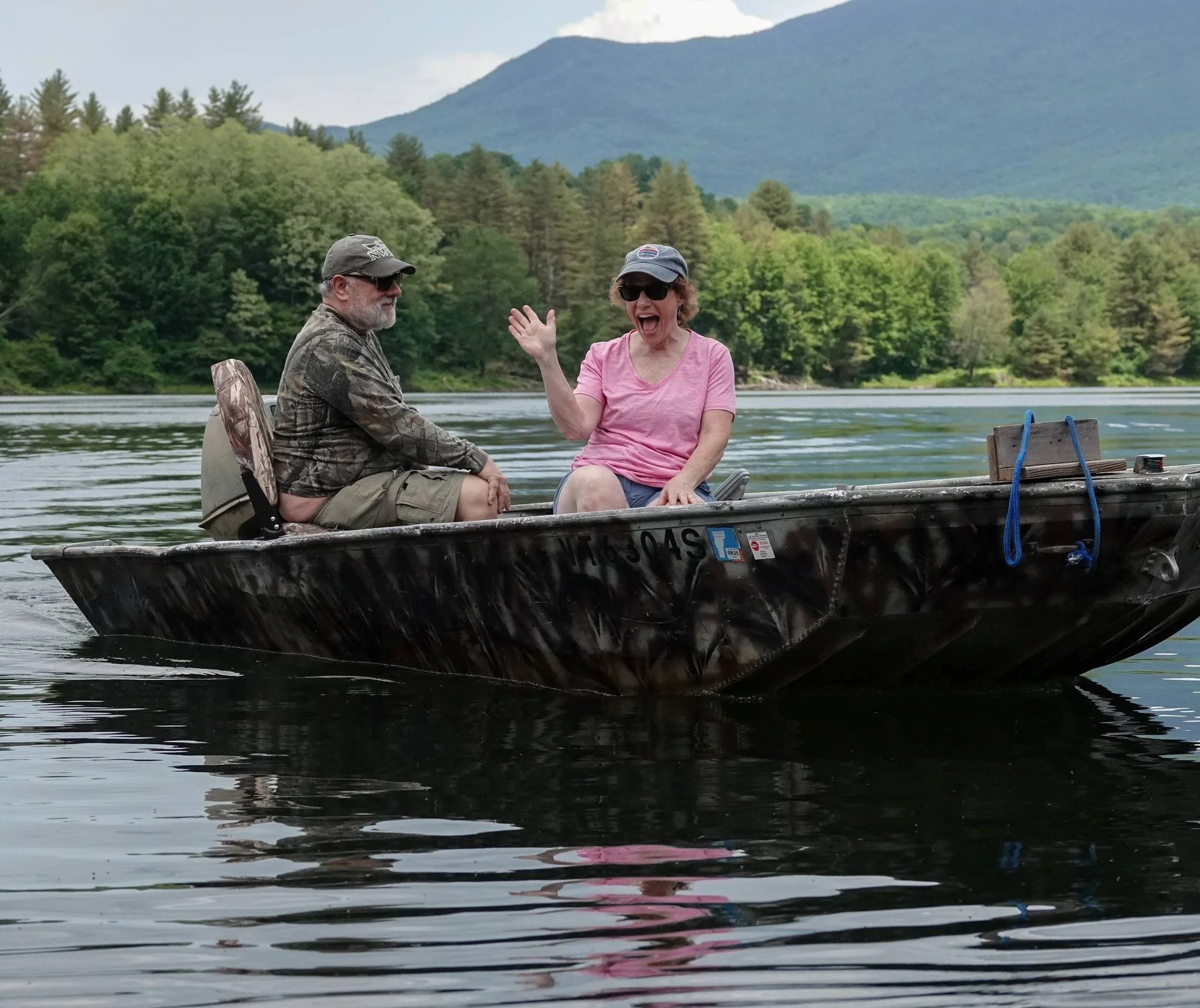   Mike and Debbie Bard use their duck boat in the cleanup.&nbsp;Photo by Sheila Goss  