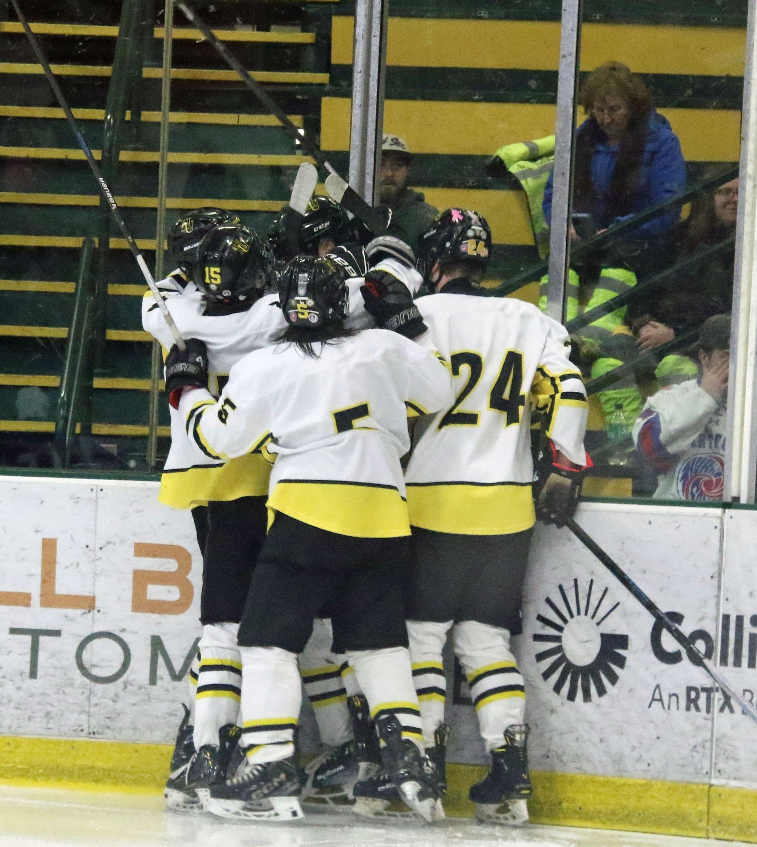  Goal celebration after Eli Herrington’s goal, Harwood’s second. Photo by Brian Larrabee 